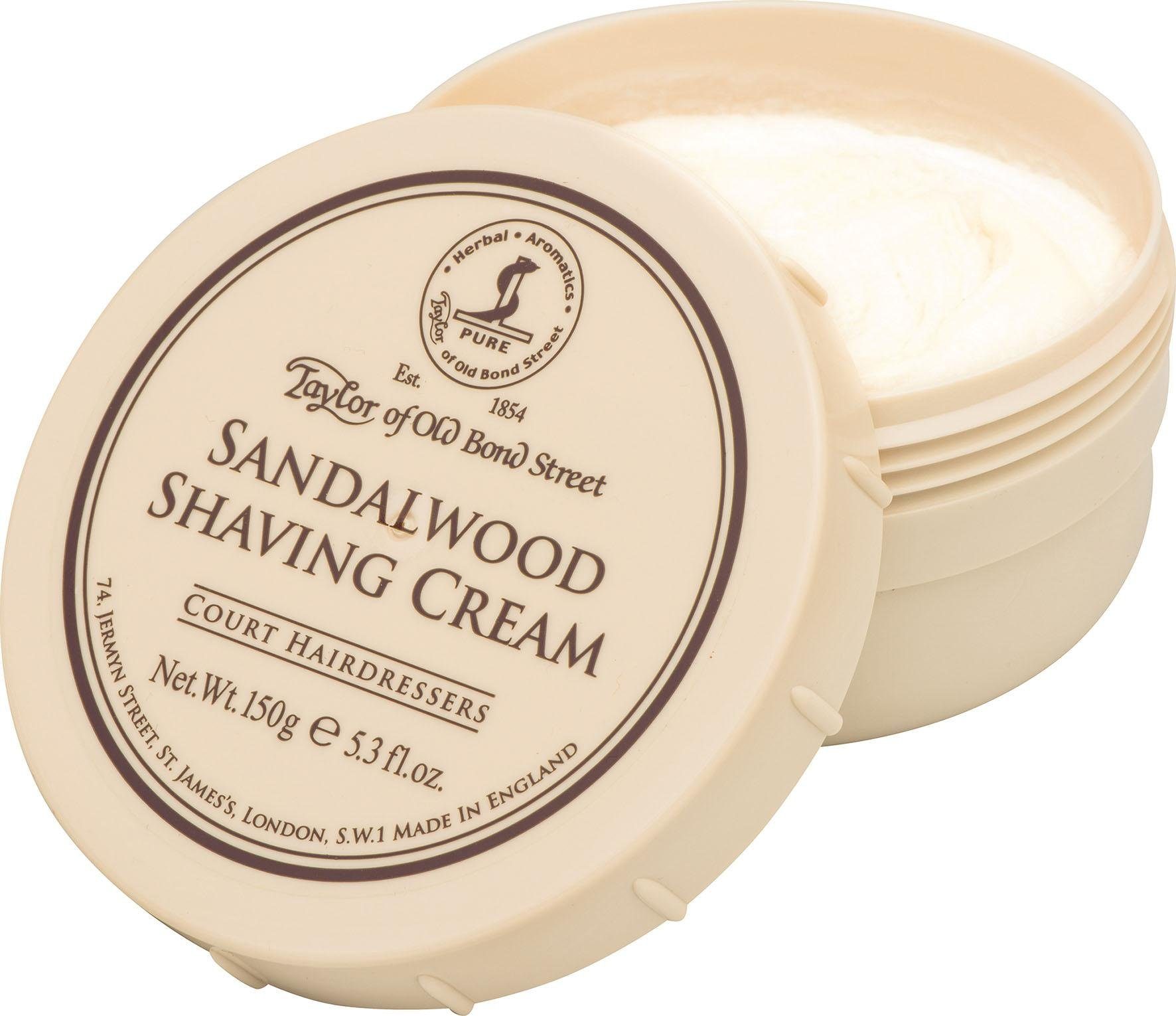 Taylor of Old Bond Street Rasiercreme Shaving Cream Sandalwood, Sahnig-cremiger Schaum mit beruhigendem Sandelholzduft.