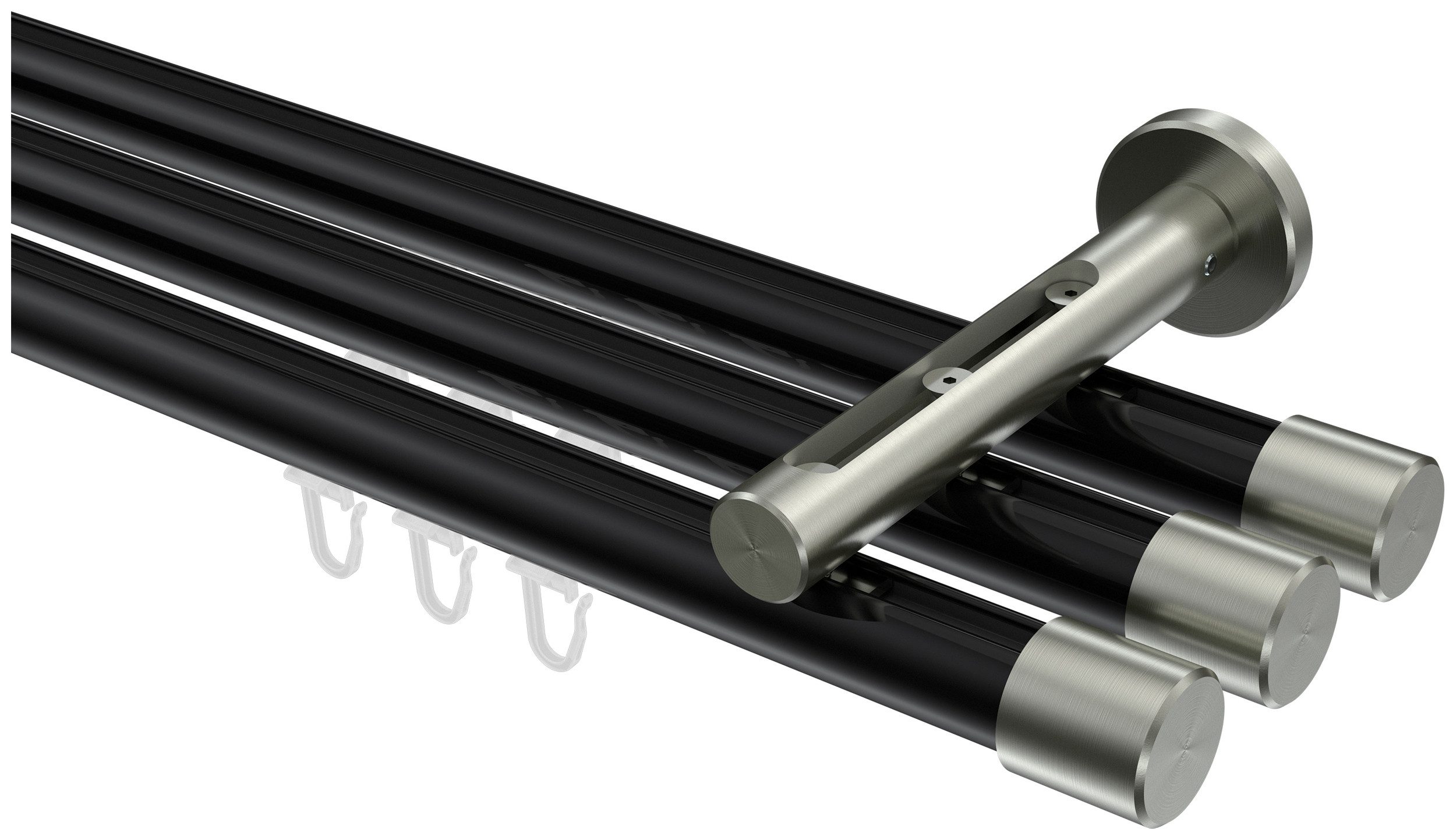 INTERDECO Innenlaufschiene Siteno Santo, Ø 20 mm, 3-läufig, Fixmaß, kürzbar, Wandmontage, Aluminium, Schwarz / Edelstahl-Optik / Bicolor