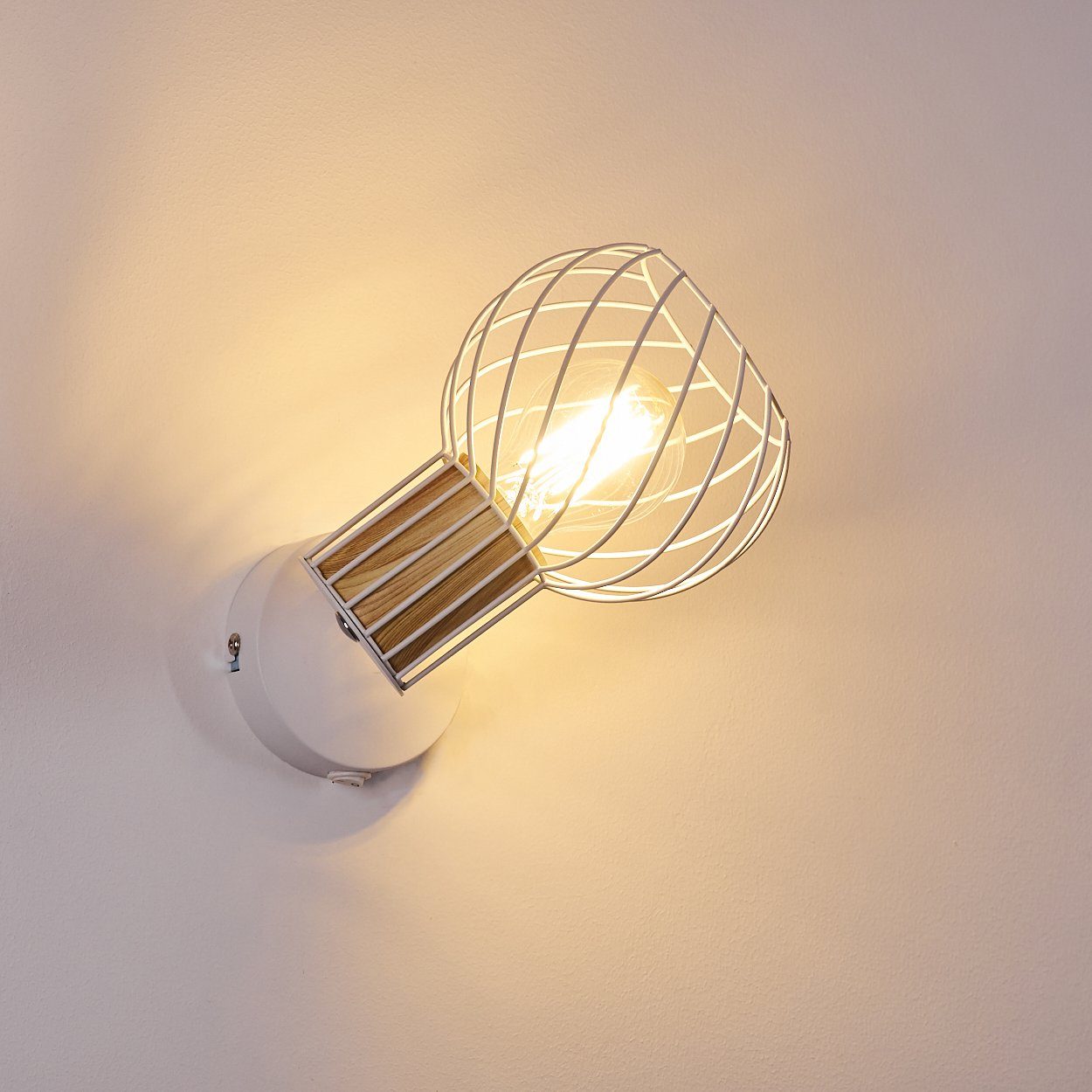 Weiß, ohne Wandleuchte Metall/Holz An-/Ausschalter, Leuchtmittel, »Dezzo« Gitter-Optik E27, Wandlampe aus Lichteffekt Wandspot, in hofstein durch verstellbare
