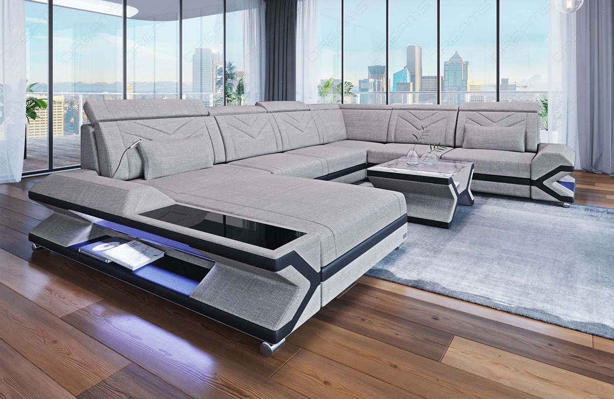 Sofa Dreams Wohnlandschaft Napoli H XXL U Form Stoffsofa mit LED, mit