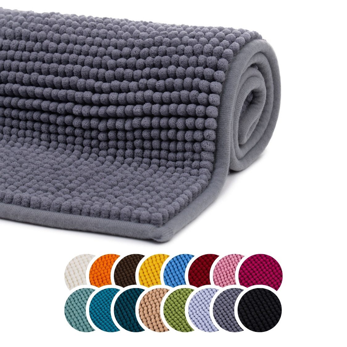 liebling Badematte, Fußbodenheizung geeignet, Polyester, rechteckig, Antirutsch-Beschichtung, sehr Saugfähig, Größe: 60x100 cm, anthrazit