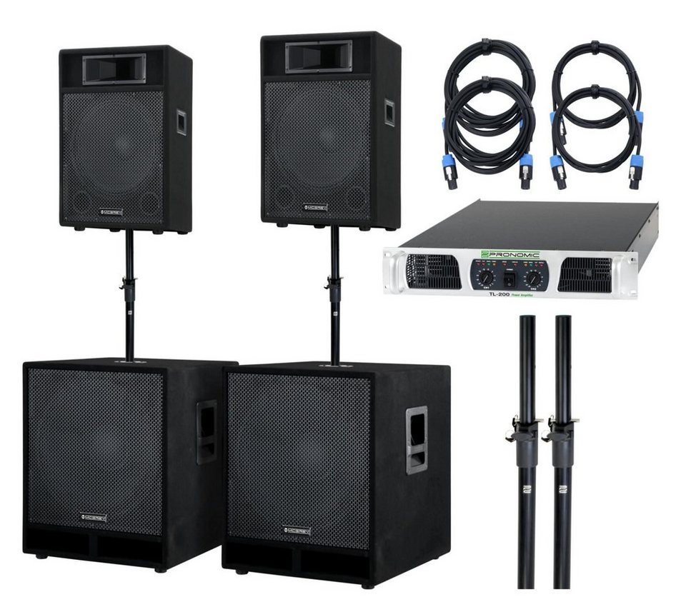 McGrey Powerstage-4200 PA Komplett-Anlage 2x 12'' Boxen und 2x 18''  Subwoofer Party-Lautsprecher (N/A, 1050 W, Party Lautsprecher Set inkl.  Endstufe)