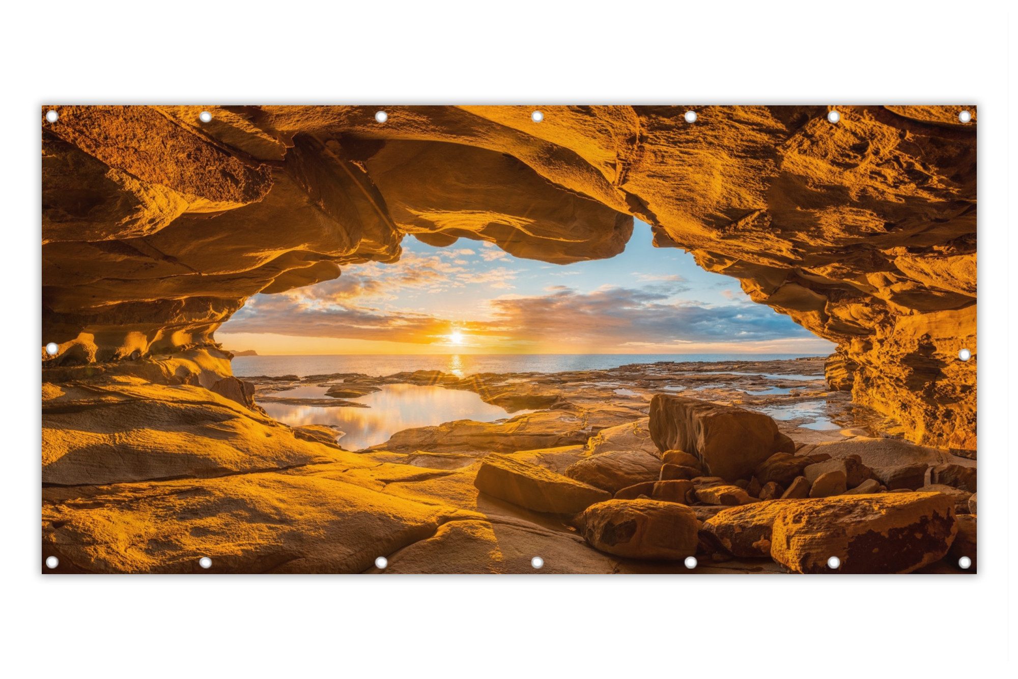 MuchoWow Balkonsichtschutz Höhle - Meer - Horizont - Sonnenuntergang (1-St) Balkon Sichtschutz 90x200, Windschutz für Zaun PVC, 200x90 cm