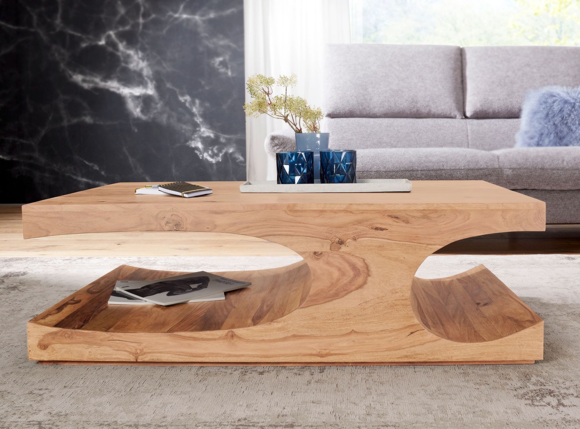 FINEBUY Couchtisch SuVa2473_1 Massivholz 120 cm mit Ablage · Rechteckig Wohnzimmertisch (Großer Wohnzimmertisch, Sofatisch Kaffeetisch), Akazie Massivholz 118x70x38 cm Rechteckig Ablage