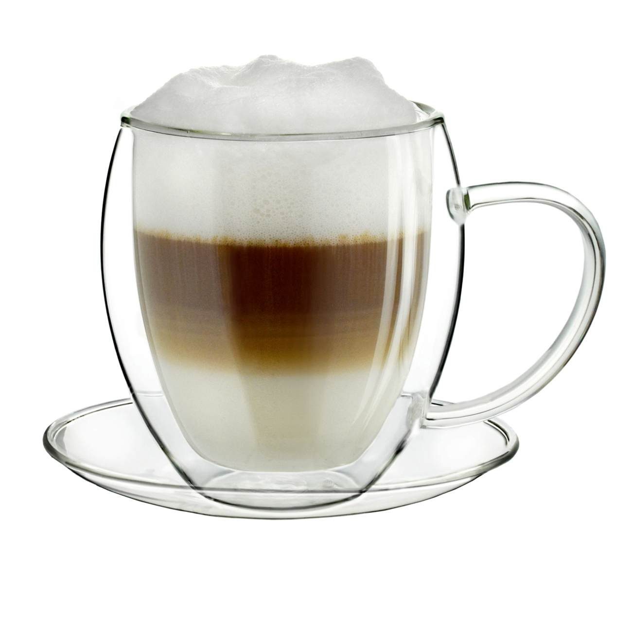 Creano Teeglas Thermo Tasse mit Untersetzer “bauchig” 400ml; einzel, Borosilikatglas, 1 Tasse mit Untertasse