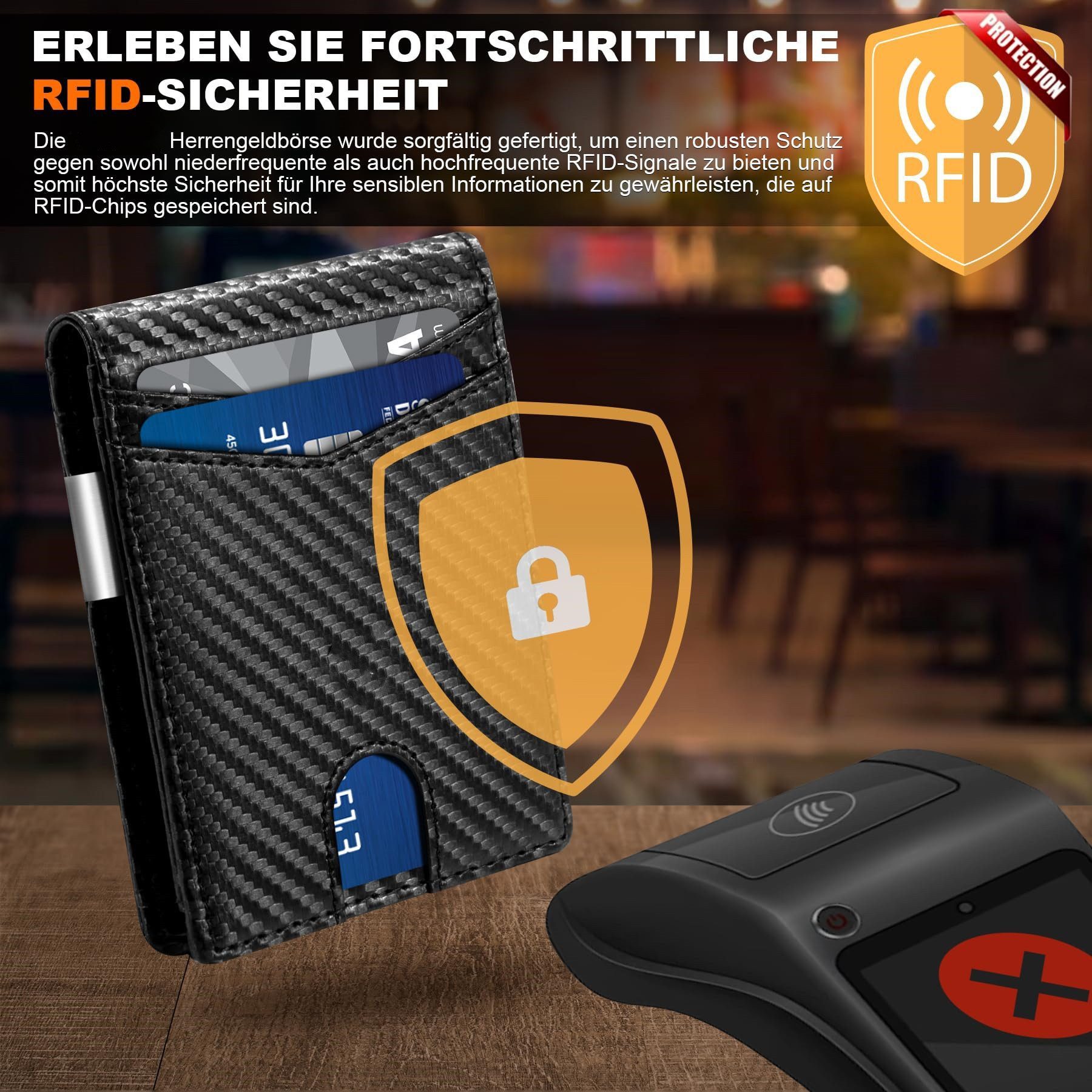 Forrlite Mini Geldbörse Geldbörse Herren Slim Wallet RFID Blocking Kohlefaserleder (Portmonee Herren mit 11 Kartenetui, Ausweisfenster, Geldscheinklammer, Minimalistischer Geldbeutel Herren,Geldbörse Herren mit RFID Schutz, Portmonee Portemonnaie Herren klein, Slim Wallet mit Münzfach, Mini Geldbörse Herren&Damen, Kreditkartenetui Kartenetui-Geldbeutel)