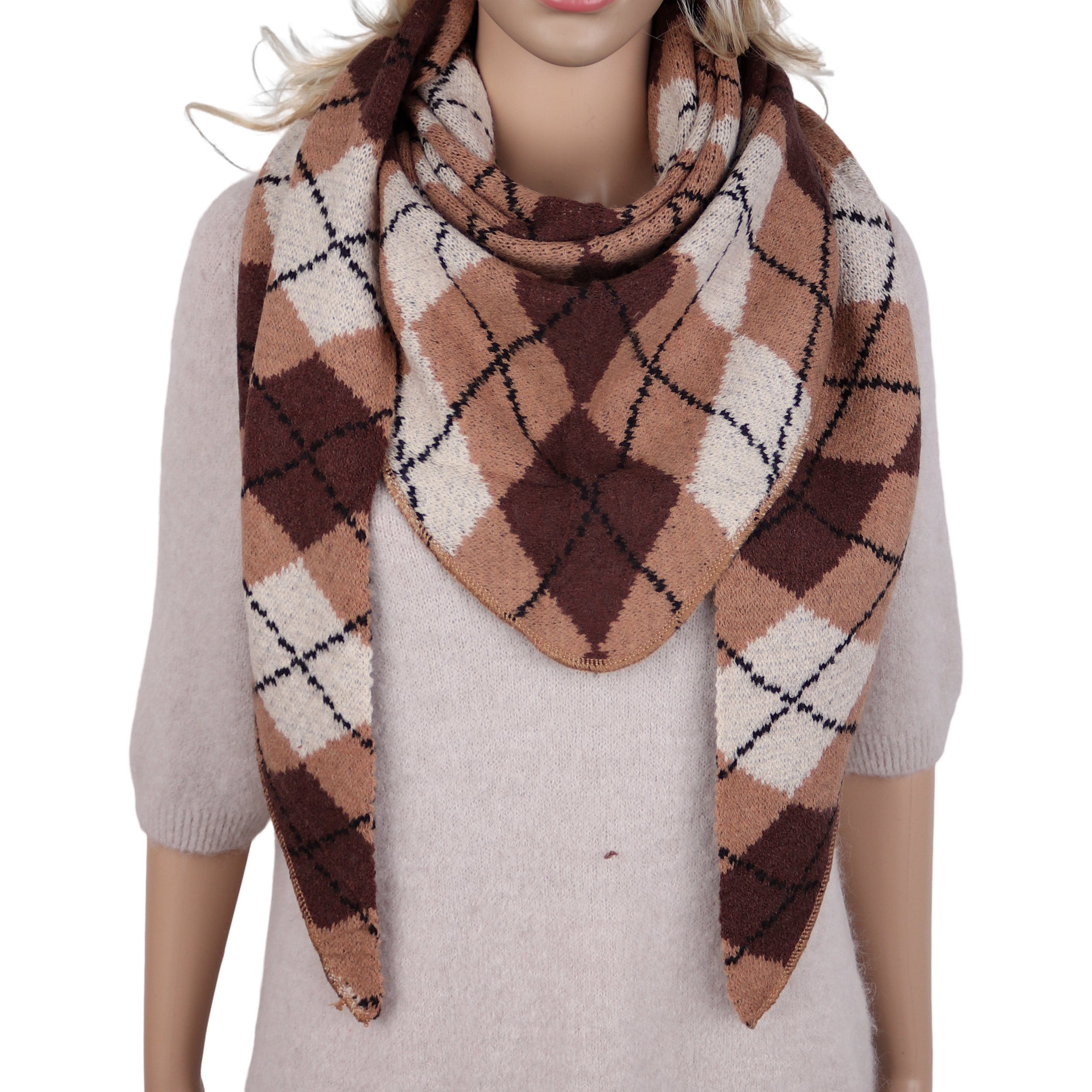 MIRROSI Dreieckstuch Damen Winterschal 180x65 cm – weicher Strickschal mit Rautenmuster, (Neue Kollektion Herbst/Winter 2026), weicher Dreieckstuch – warmer XXL Schal aus Viskose-Mix