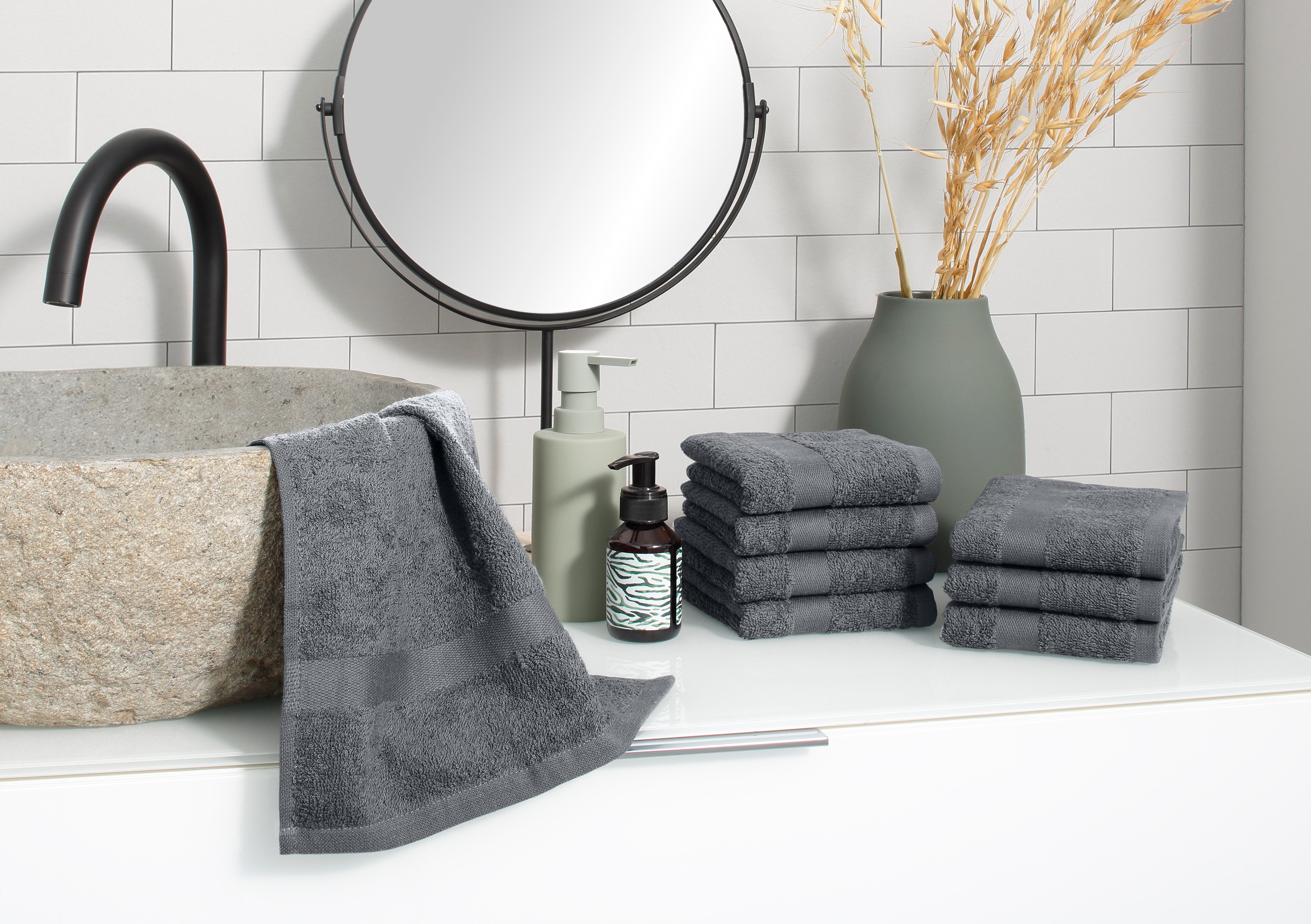 OTTO home Gästehandtücher Vanessa, 8 Gästehandtücher, 30x50cm, in Standard- und Premium-Qualität, Walkfrottee (Set, 8-St), Handtücher mit Bordüre, 100% Baumwolle, einfarbig, weich