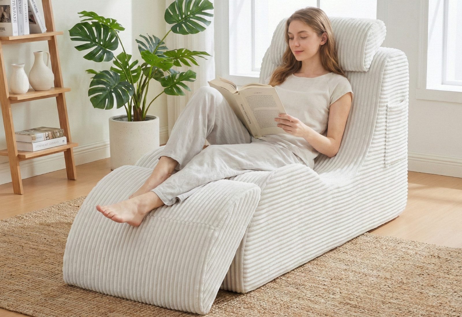 LVHOM Relaxsessel Loveseat mit Kopfstütze,bequemer Rückenlehne,ergonomischem Design (Cordstoff, praktische Seitentaschen, bis 200kg, abnehmbares Sitzkissen(auch als Fußstütze verwendet werden kann), geeignet für Wohnzimmer, Schlafzimmer, Homeoffice und Leseecke