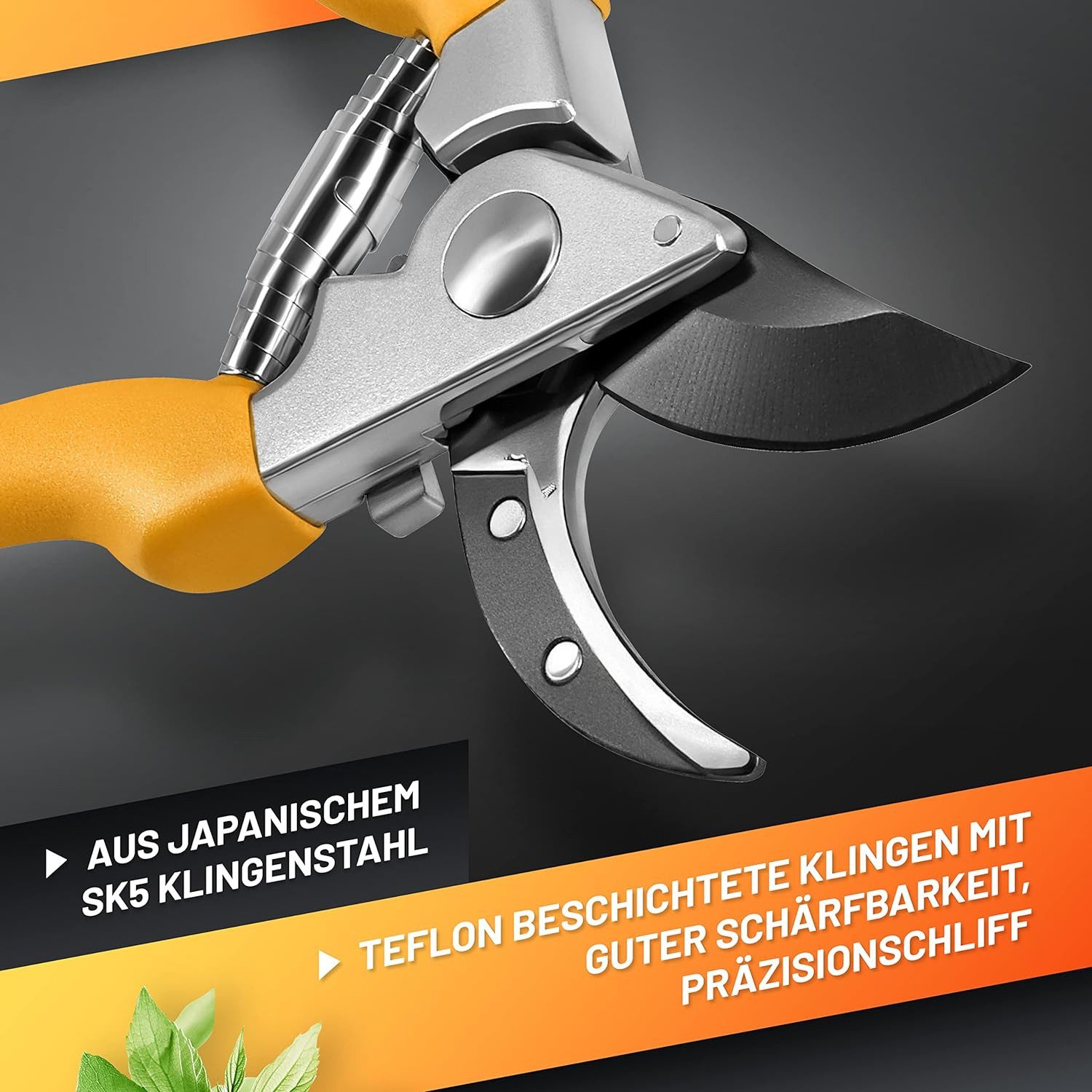 GRÜNTEK Gartenschere Heckenschere GERFALKE, Bypass Schnittsystem, Schnittstärke bis 20 mm, Teflon Klinge SK5, Präzisionsschliff, ergonomische Anti-Rutsch-Griffe