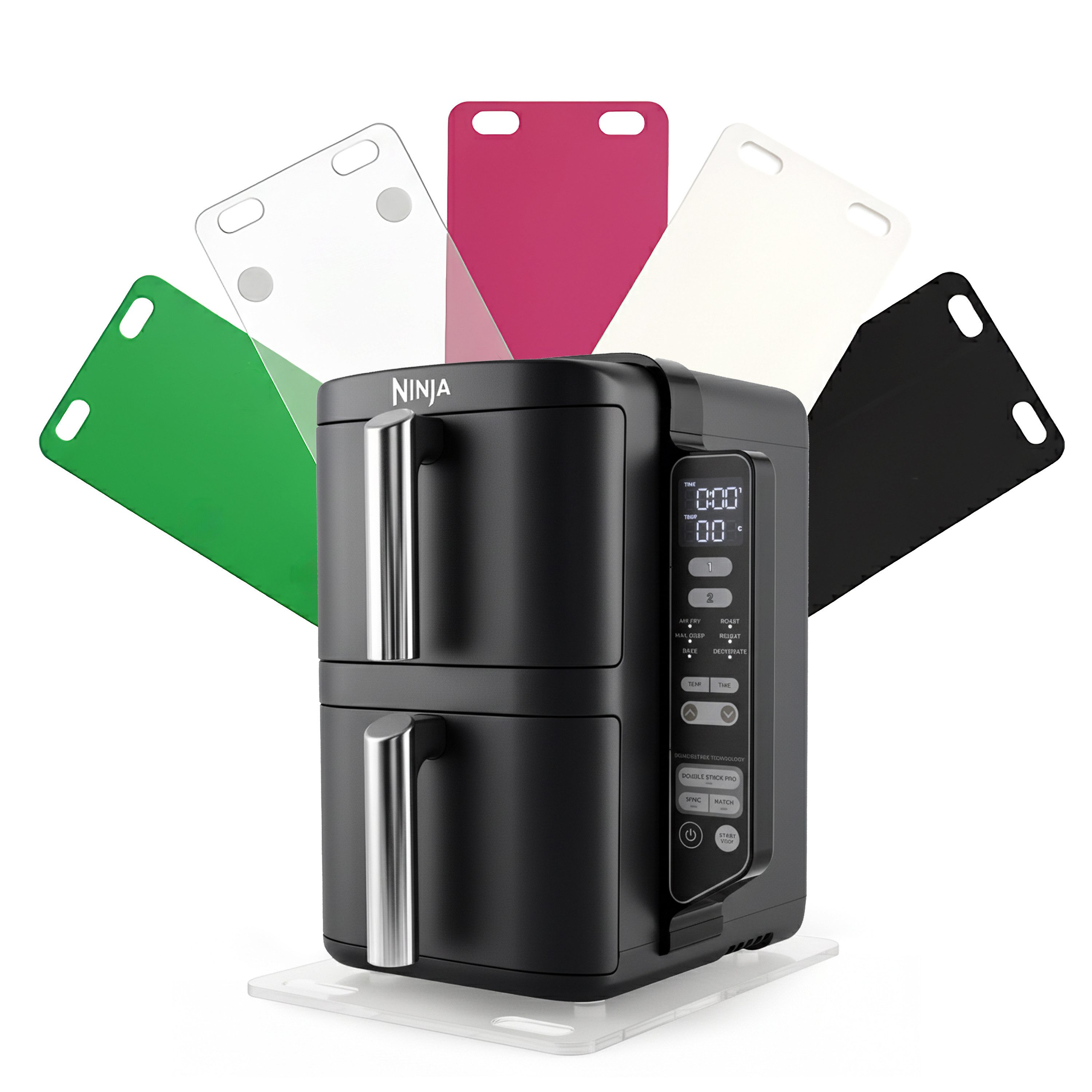 AREA17 Küchenmaschinen Zubehör-Set Acryl Gleitbrett für Ninja Double Stack XL, 45x22cm, Farbwahl, Zubehör für Heißluftfritteuse, 4 Gummifüße + 2 Teflongleiter, rutschfest & verschiebbar für sicheren Stand + einfache Handhabung