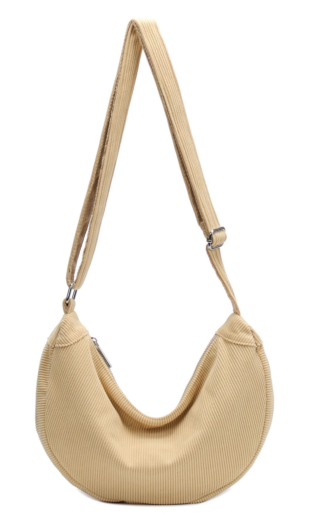 ITALYSHOP24 Schultertasche Damen Halbmond Tasche aus Cord Body Bag Umhängetasche CrossOver Urlaub, Crossbody Runde Cordtasche MOON Brust Slingtasche Freizeit Unisex Bag