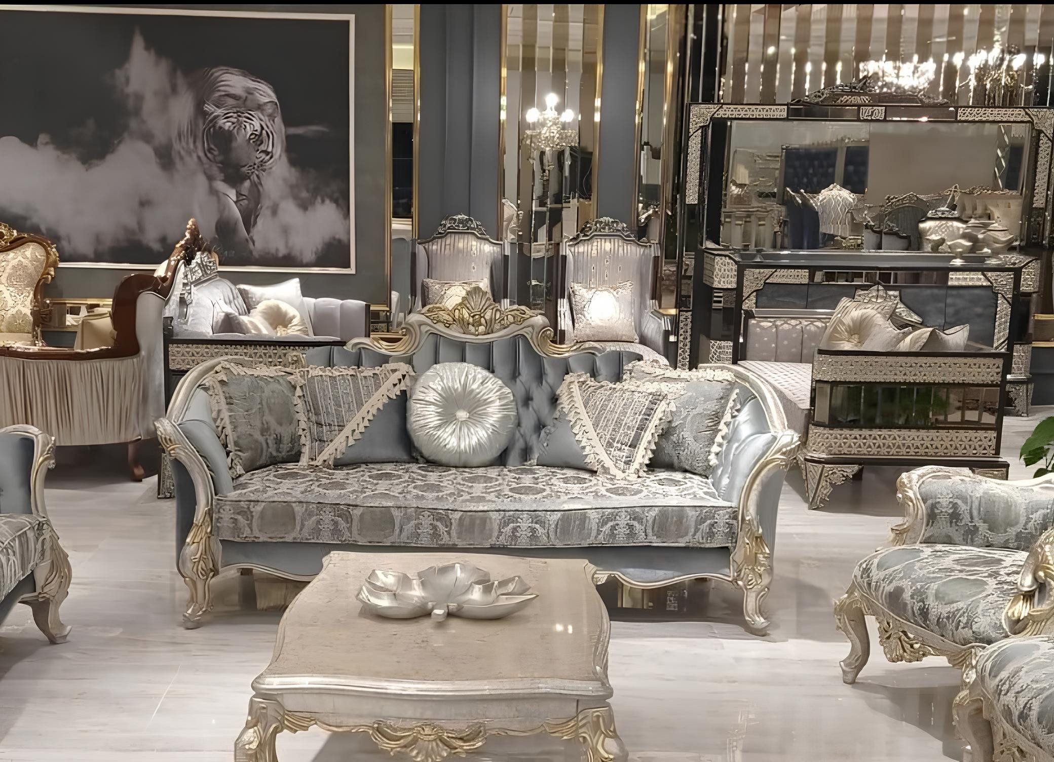 Xlmoebel 3-Sitzer Klassisches Barock Sofa aus Stoff im Rokoko Stil, Sofa 1 Teile, Made in Europa