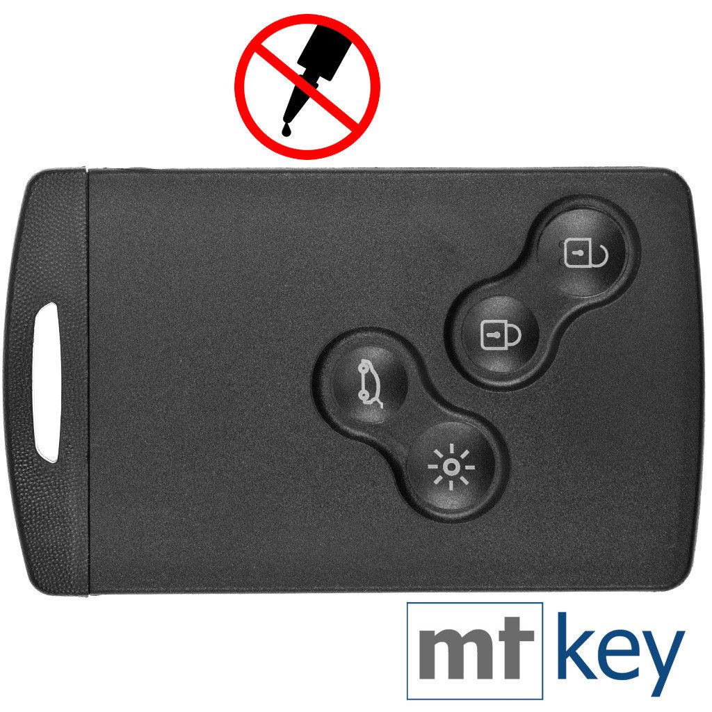mt-key Auto Schlüssel Karte 4 Tasten + Notschlüssel Rohling + VARTA CR2032 Knopfzelle, CR2032 (3 V), für Renault Clio Captur Laguna III Koleos Funk Fernbedienung