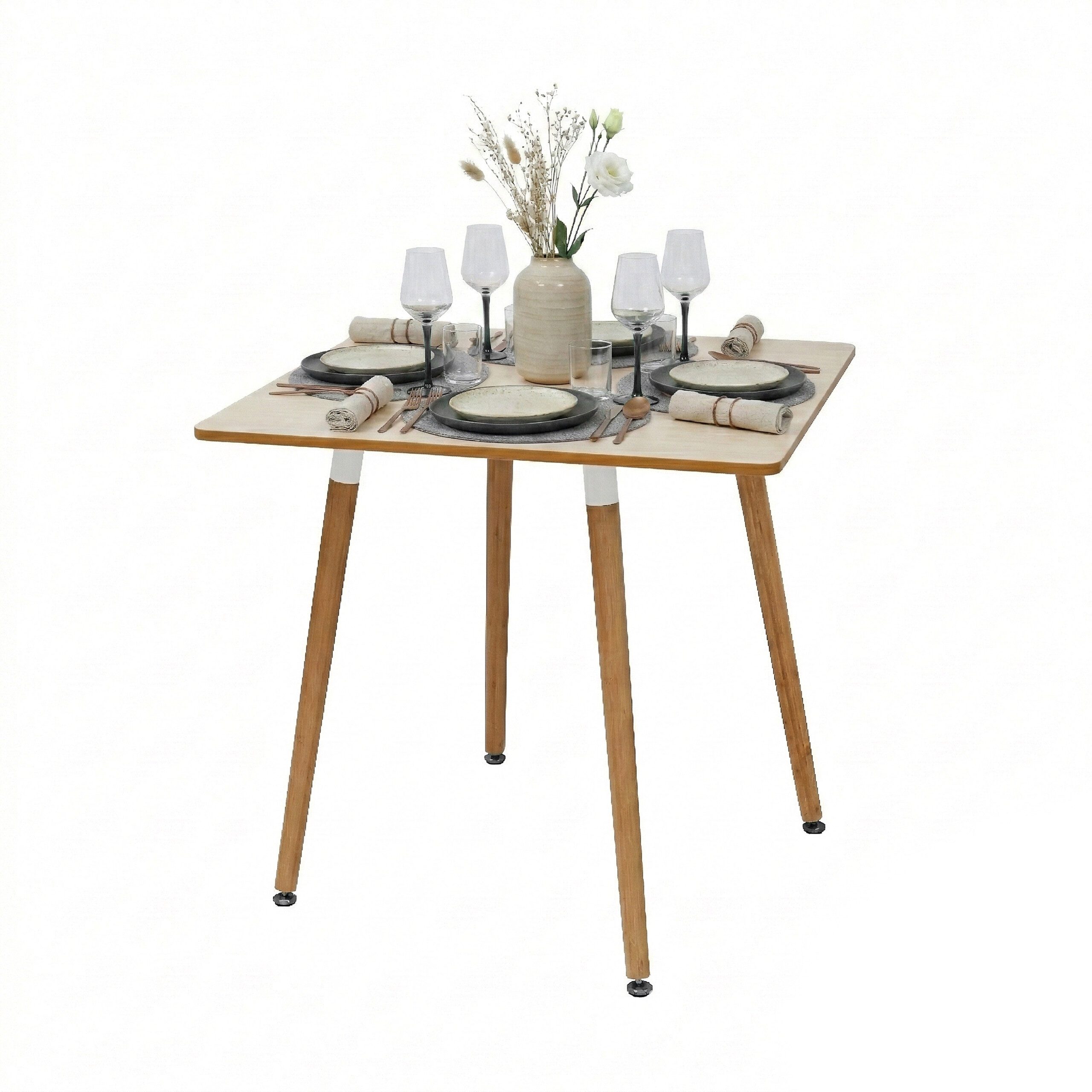 relaxdays Esstisch Eckiger Esstisch mit Bambusbeinen (1-St), natur, 75 cm