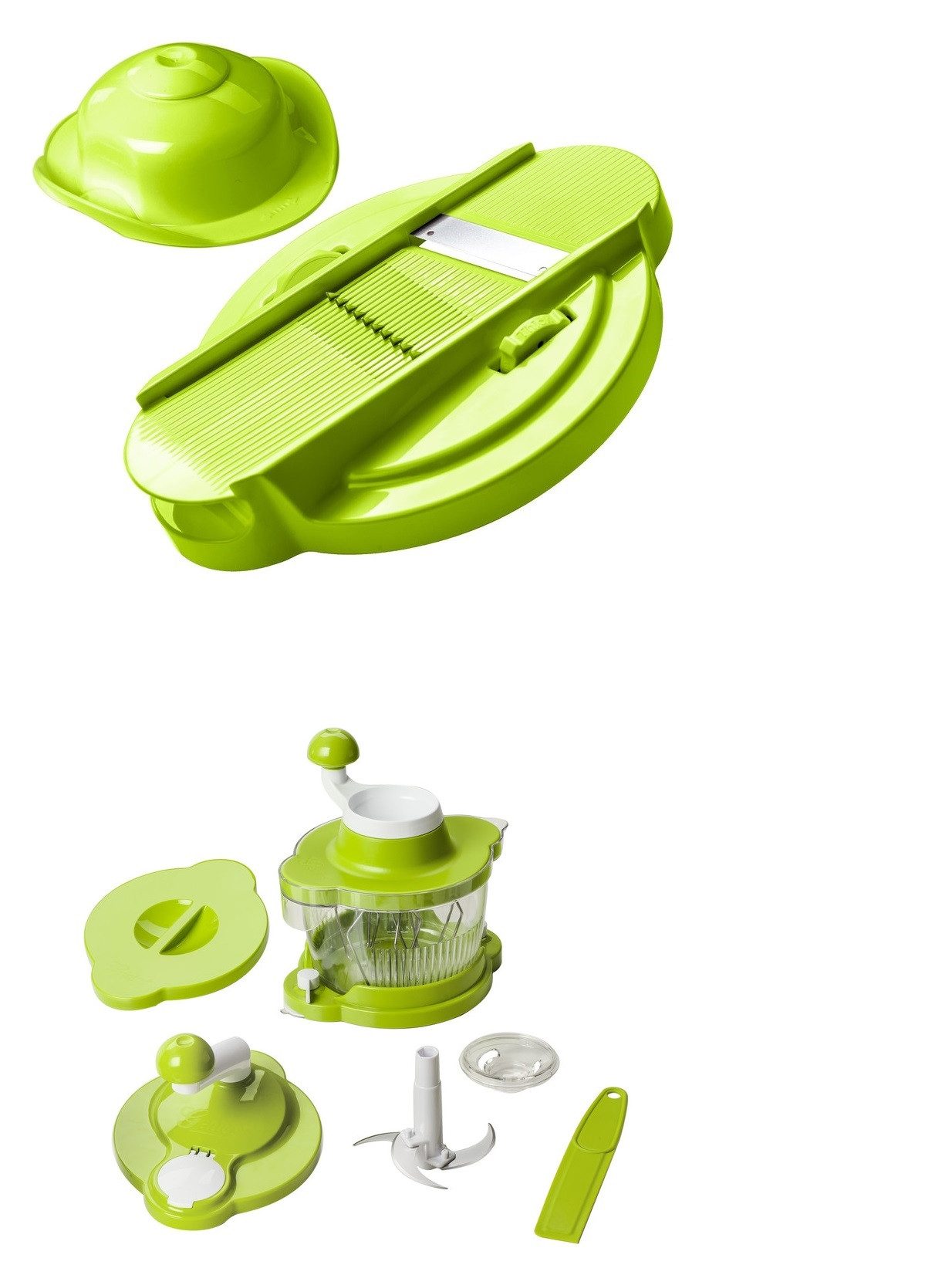 Genius Gemüsehobel Genius Mixer 21255+21260 Cutter Multitalent 8 tlg. Grün, Edelstahl, Kunststoff, (8-teiliges Gemüsehobel-Set)
