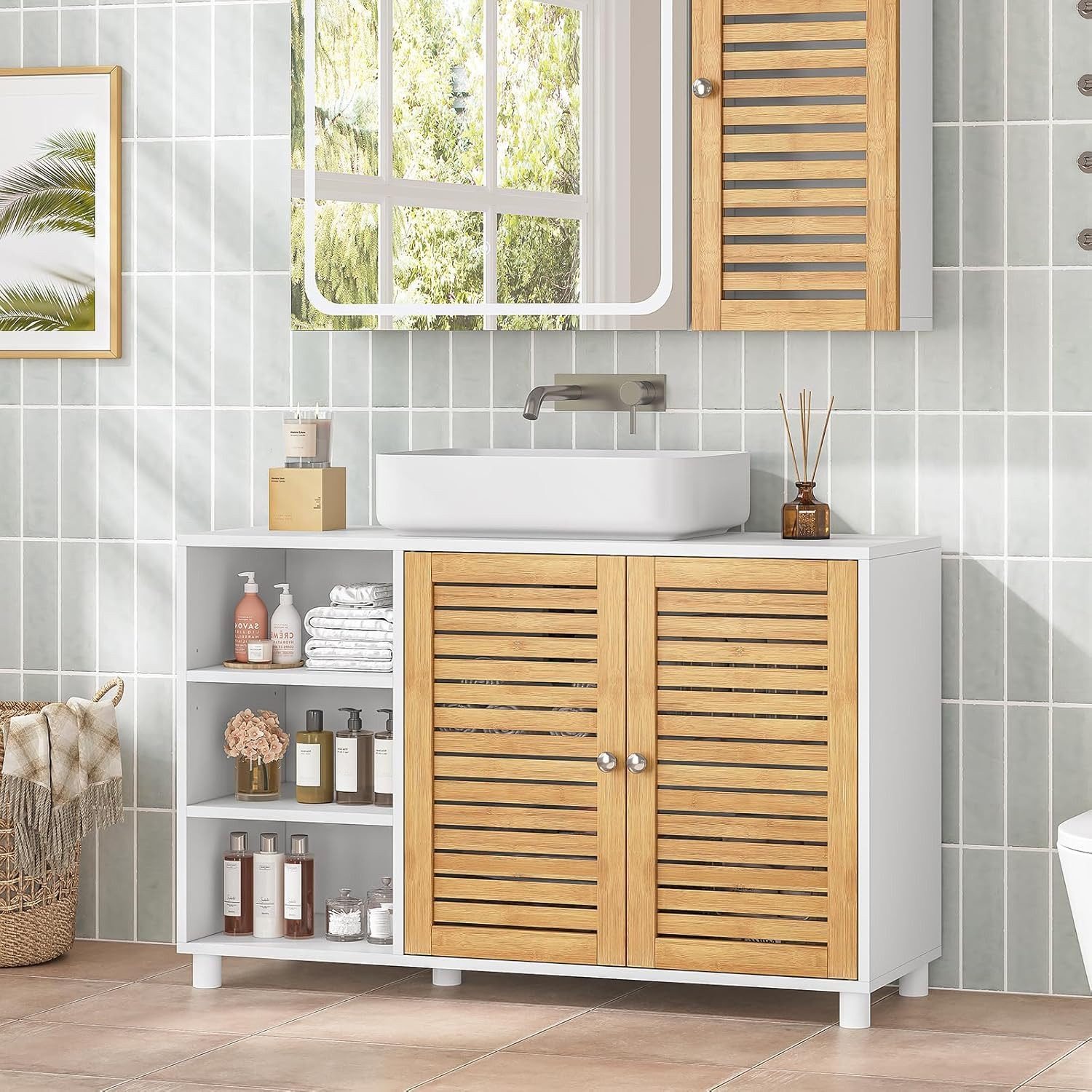 MSMASK Waschbeckenunterschrank Badschrank Unterschrank mit 2 Bambustüren, 3 günstig online kaufen