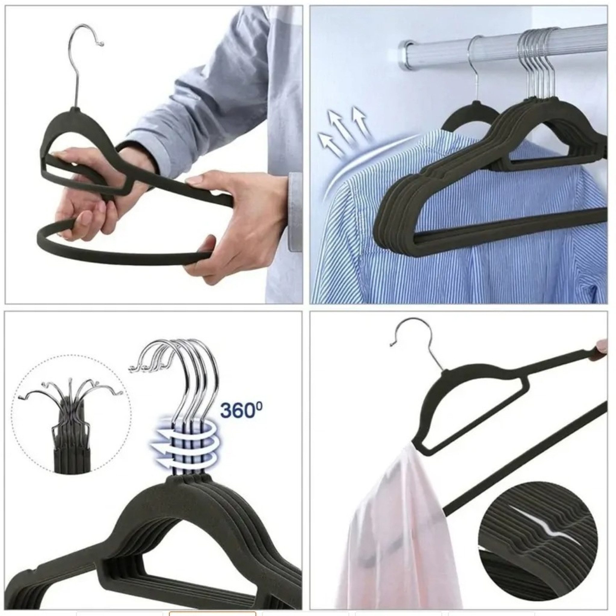 LA CUTE Kleiderbügel Kleiderbügel-Set rutschfest 10er-Pack mit Haken für Schals & Gürtel, (Kleiderbügel-Set aus robustem Kunststoff mit rutschfester Beschichtung, 10-tlg), Rutschfeste Kleiderbügel mit drehbarem Haken und Multifunktionshaken