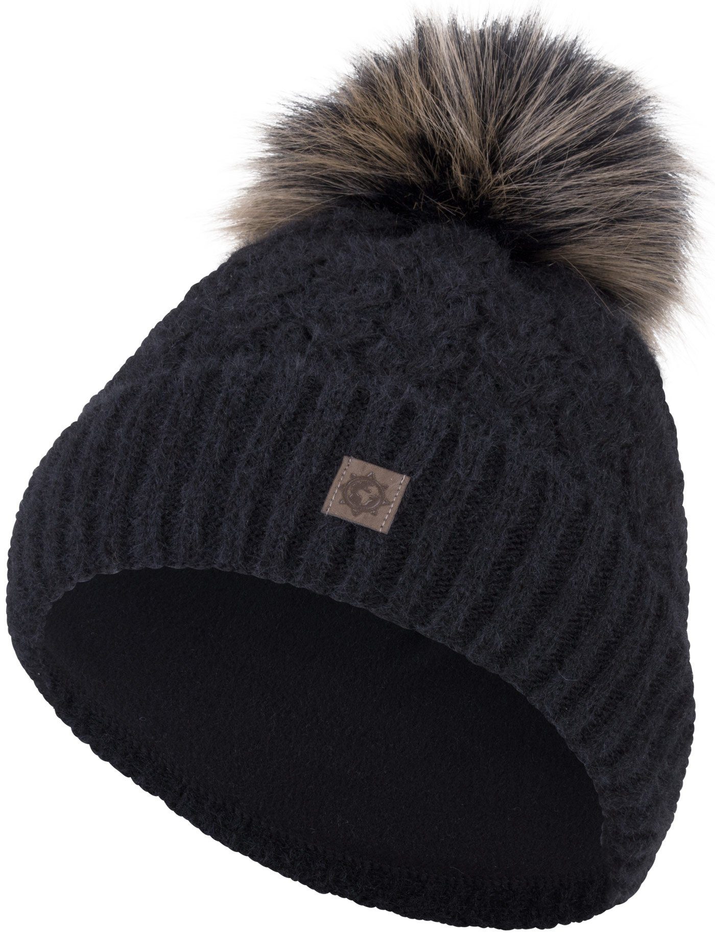 compagno Bommelmütze (1-St) Bommelmütze Wintermütze Zopfstrick Damen Fleecefutter Beanie