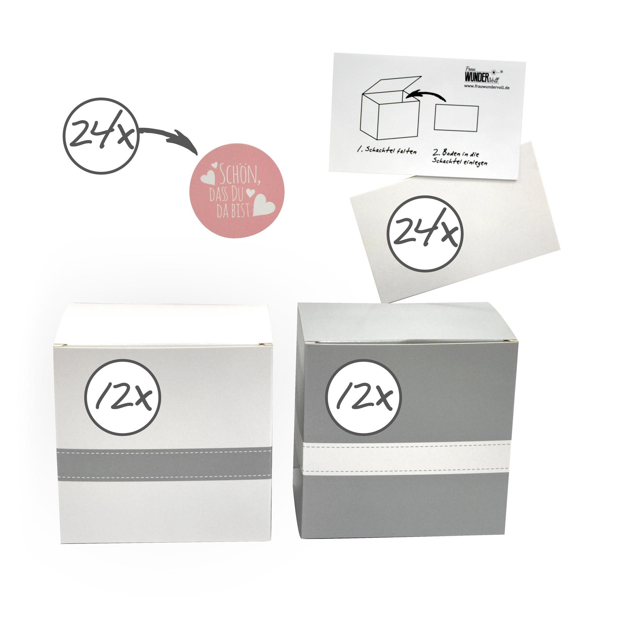 Frau WUNDERVoll Papierdekoration 24 Verpackungen Gastgeschenk Hochzeit, Schön, dass Du da bist