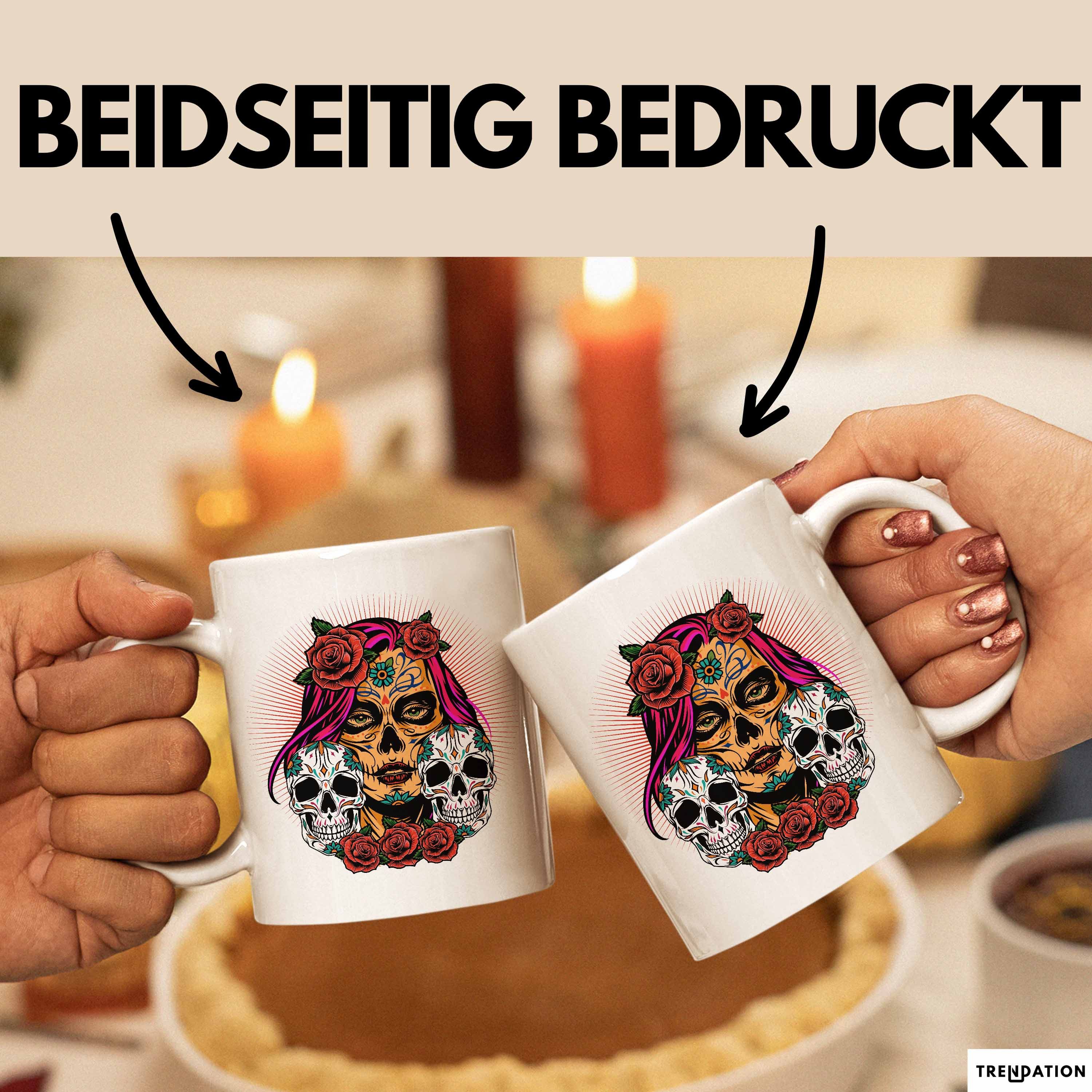 Trendation Tasse Totenkopf Tasse Geschenk Frau Skull Tattoo Becher, Keramik