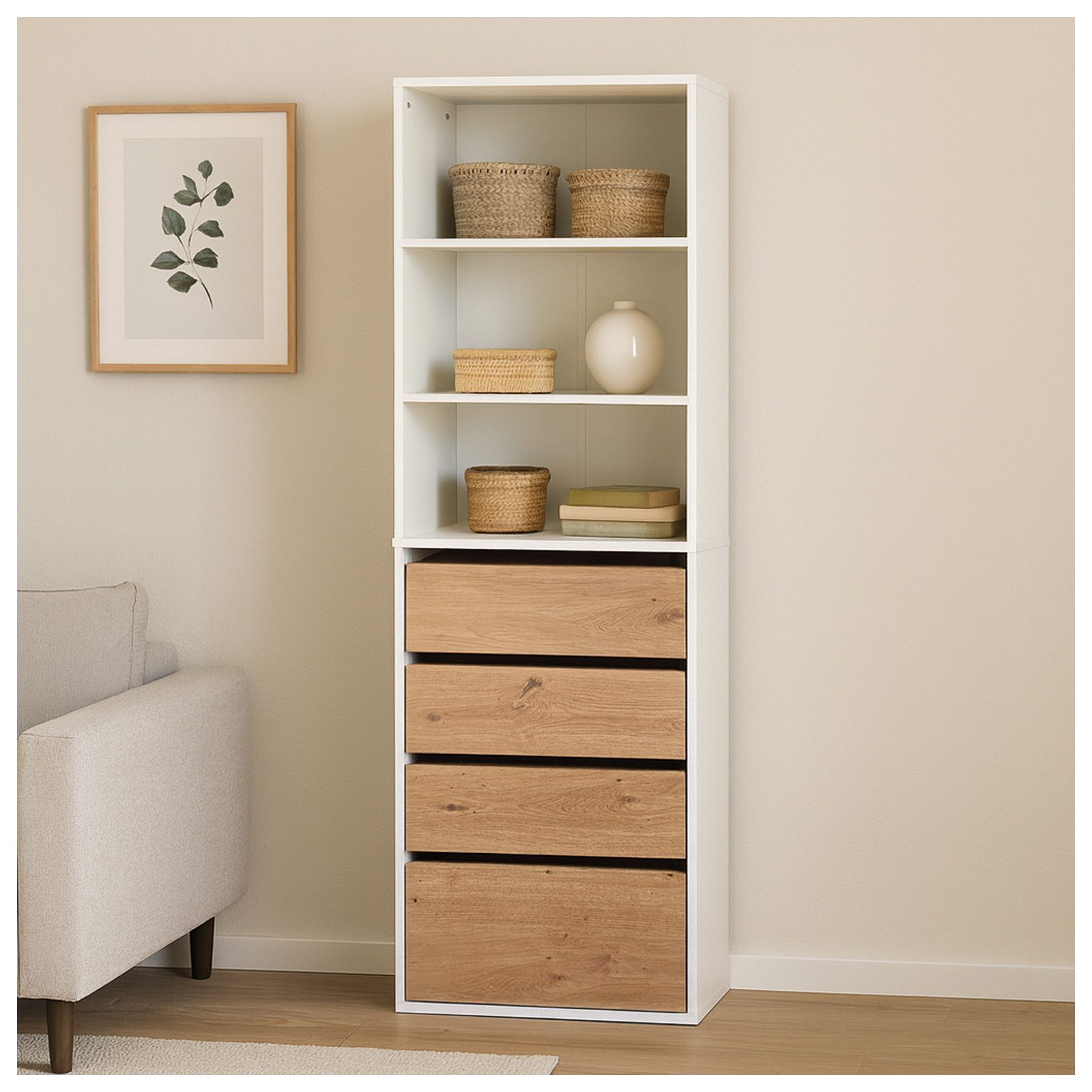 HTI-Living Mehrzweckschrank Schrank mit 4 Schubladen und 3 offenen Fächern (Stück, 1-St., 1 Schrank) Highboard Standregal Mehrzweckschrank