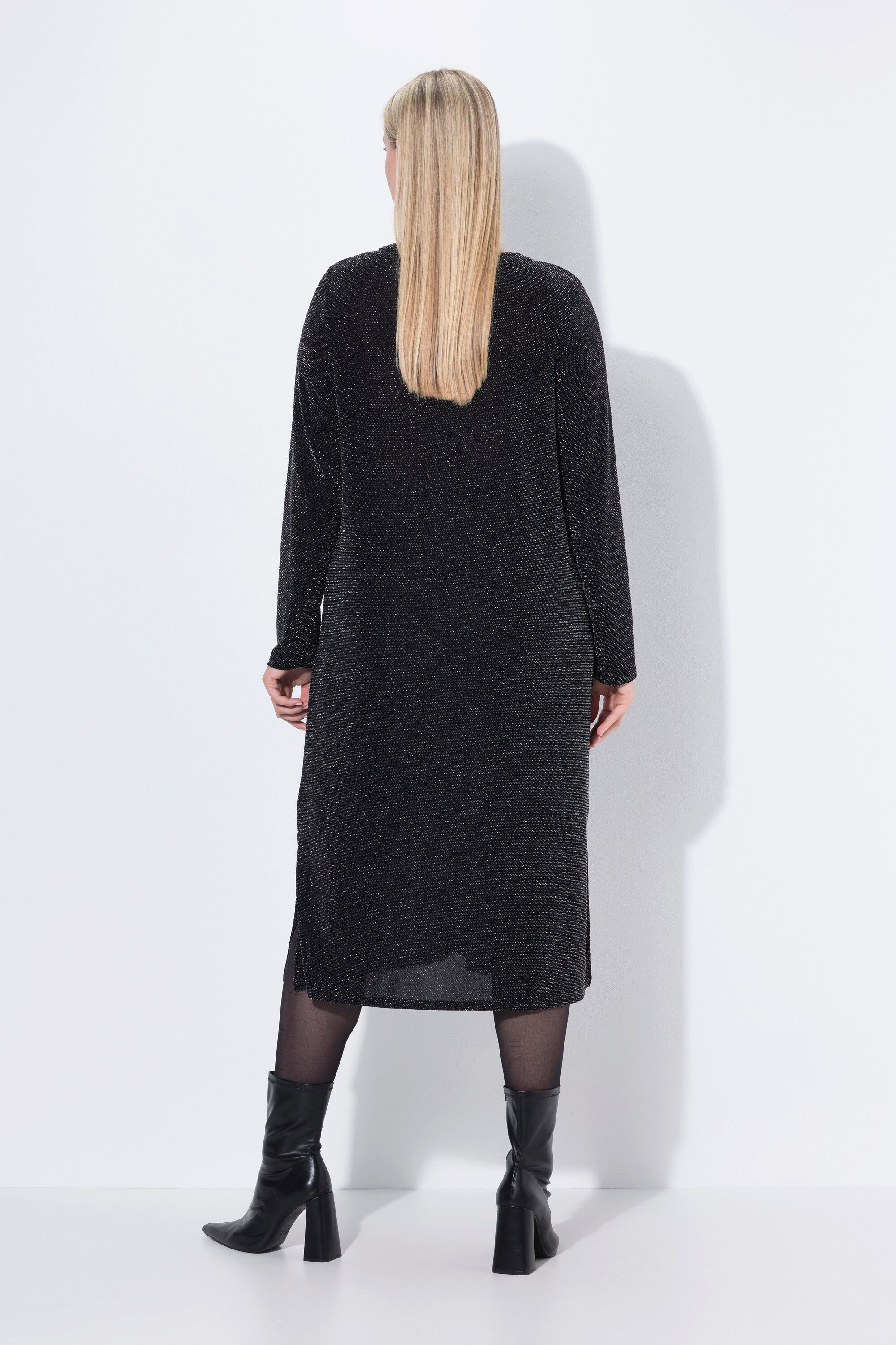 Ulla Popken Jerseykleid Midi-Glitzerkleid A-Linie V-Ausschnitt Langarm – Bild 3 von 4
