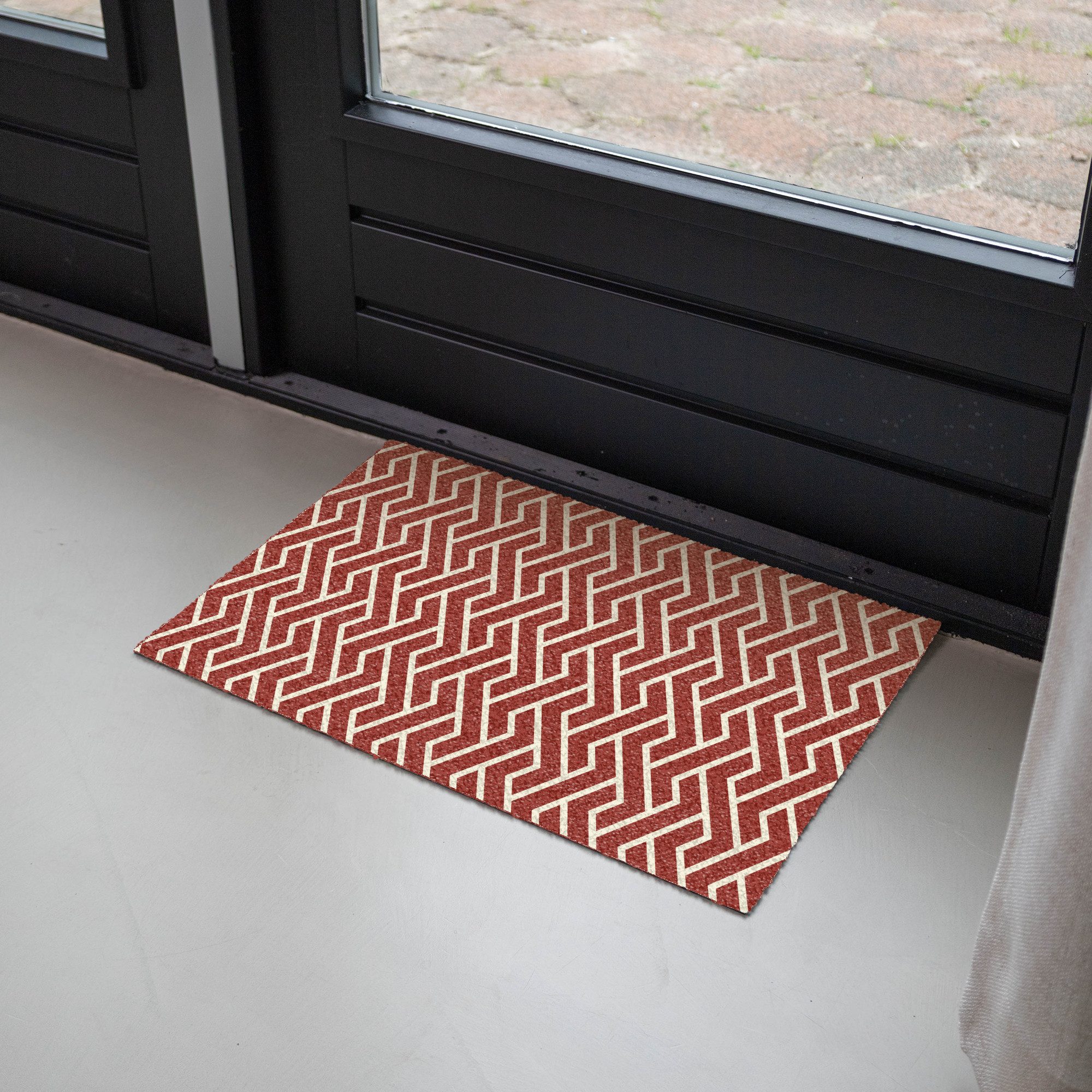 MuchoWow Fußmatte Rot - Beige - Muster - Linien, Rechteckig, innen Schmutzfangmatte, Tür, Schmutzfänger Flur, Teppich 60x40 cm – Bild 4 von 5