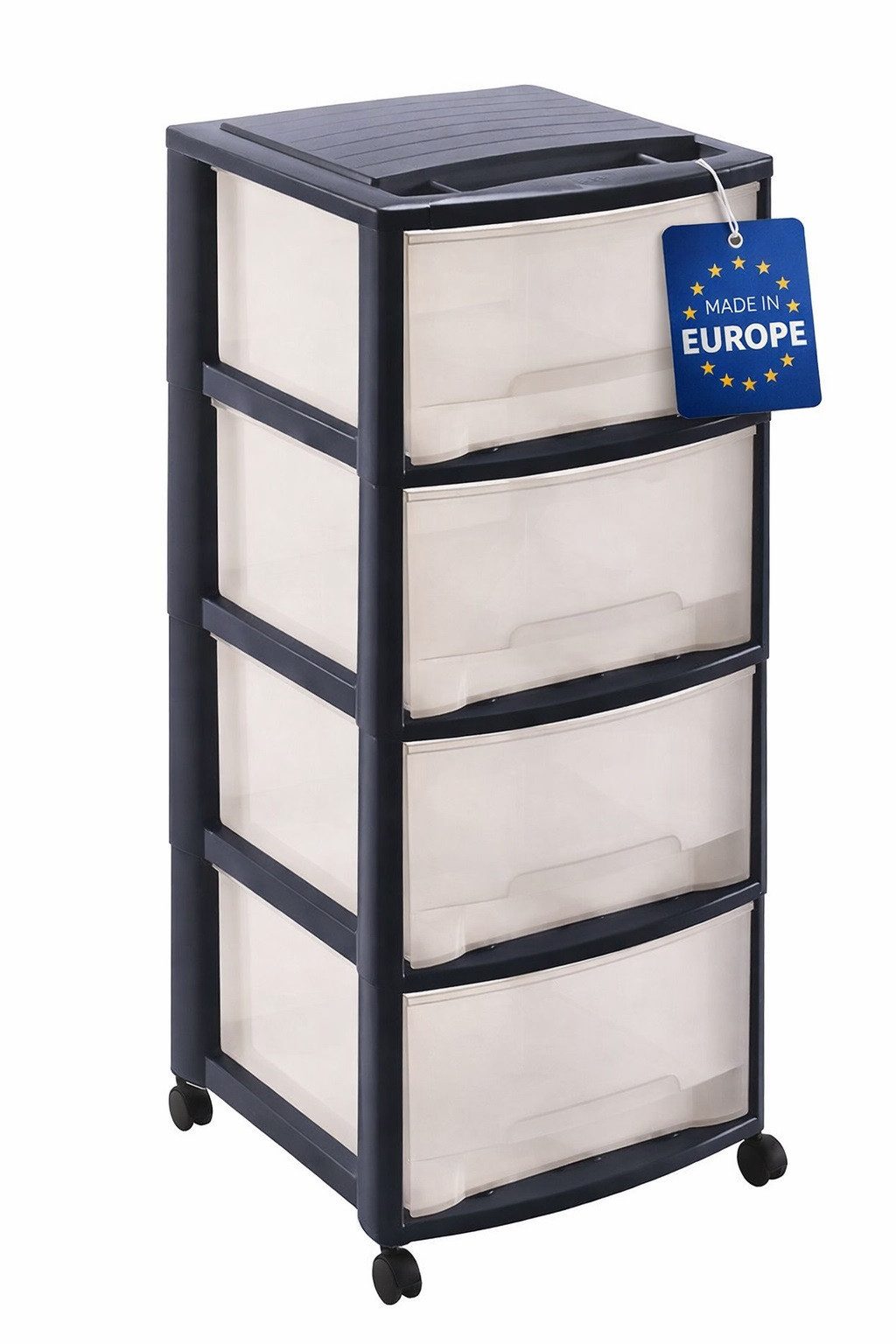 M home Rollwagen Schubladenrollwagen PLS6079 Rollcontainer Schubladenschrank Kunststoff, (Spar-Set, 1 St., Rollwagen mit 4 Rollen und 4 Schubladen), mit Rollen, 4 Schubkästen und Griffmulden