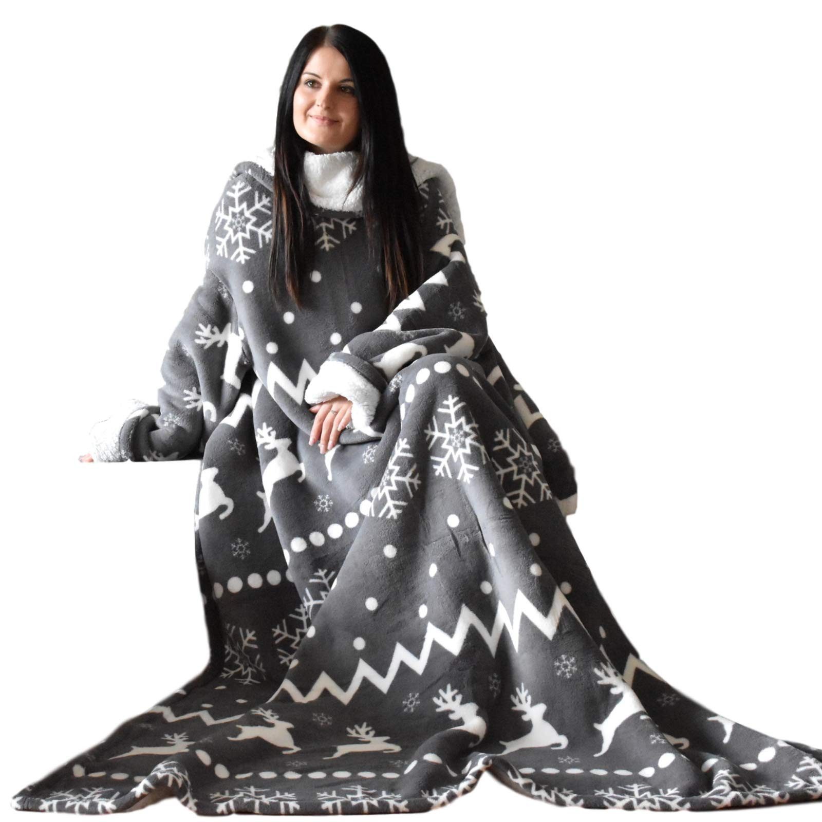 Wohndecke HOMELEVEL Sherpa Decke mit Ärmeln 200x150 cm Dunkelgrau, HOMELEVEL