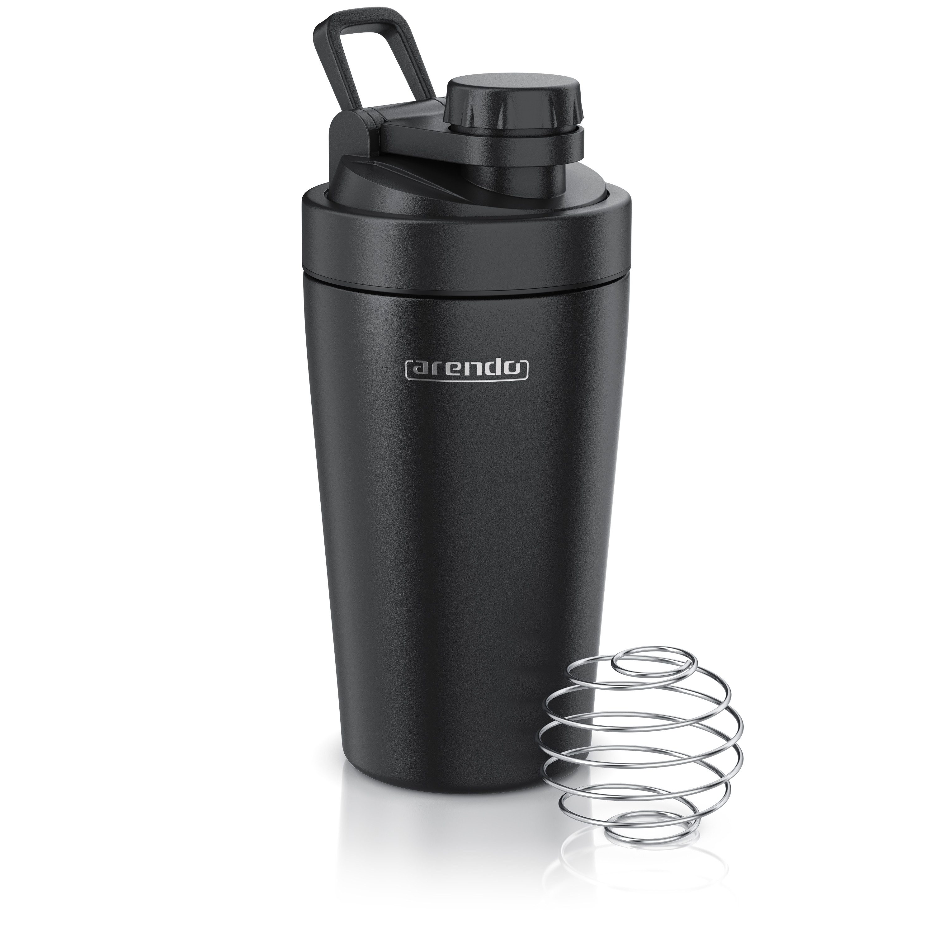 Arendo Protein Shaker Edelstahl Eiweißshaker 500 ml, verschließbar, bruchfest, BPA-frei, Edelstahl, auslaufsicher, spülmaschinengeeignet, mit Tragegriff und Mixball