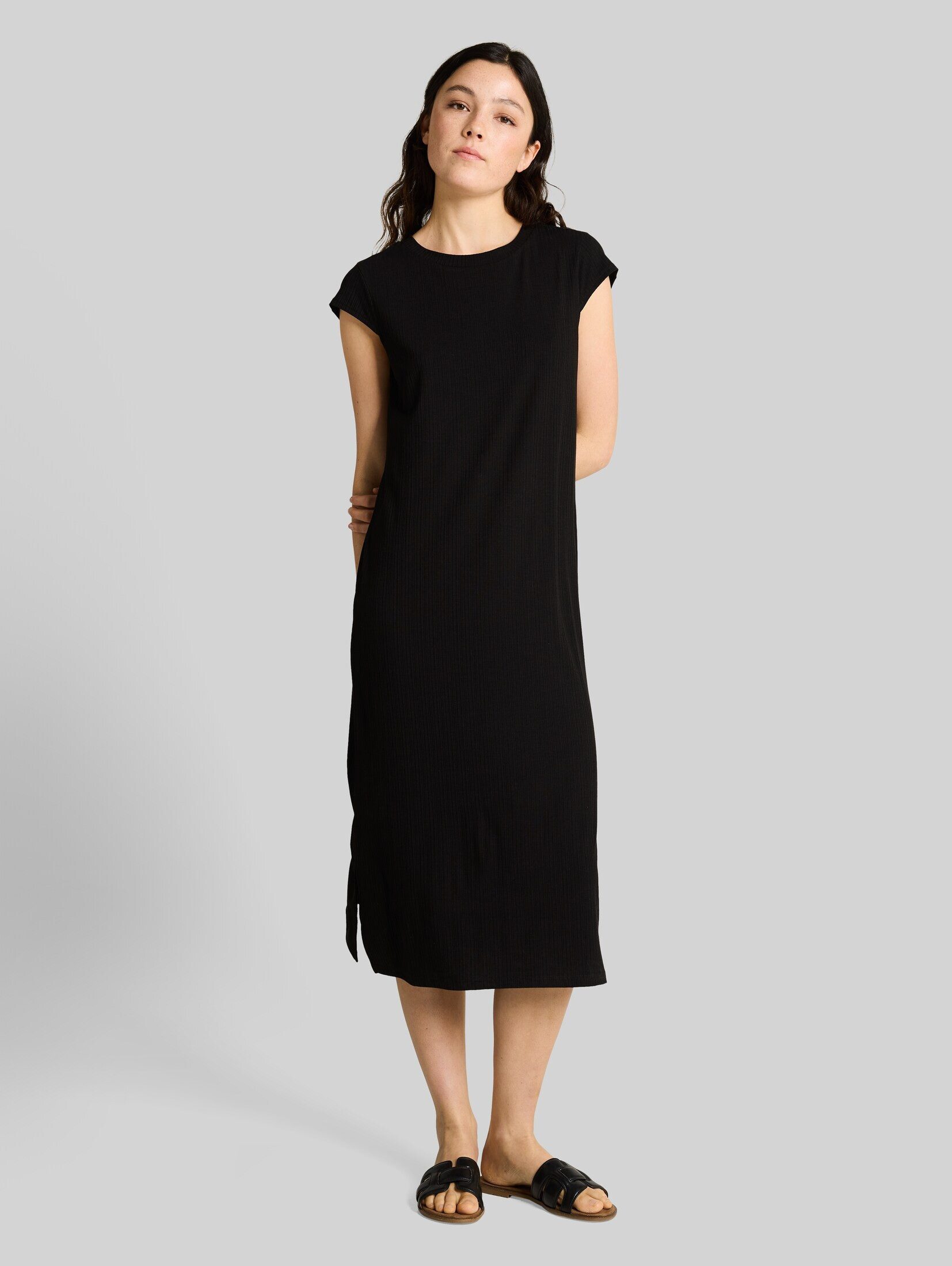 TOM TAILOR Denim Midikleid Kleider & Jumpsuits Loose Fit Midi-Kleid mit Rippstruktur