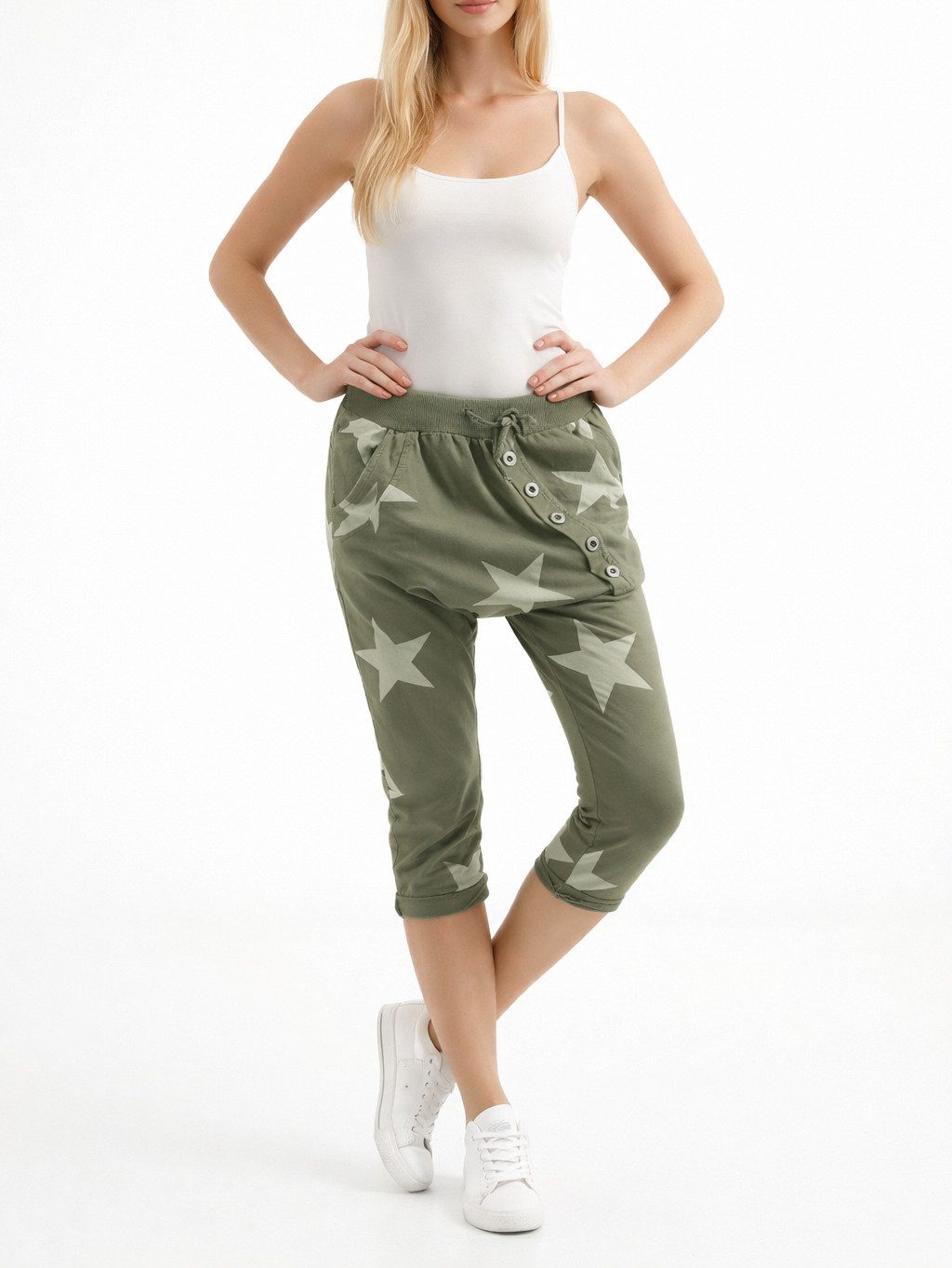 Mississhop Caprihose Damen Capri Hose Boyfriend Hose Jogginghose mit Sterne M. 167