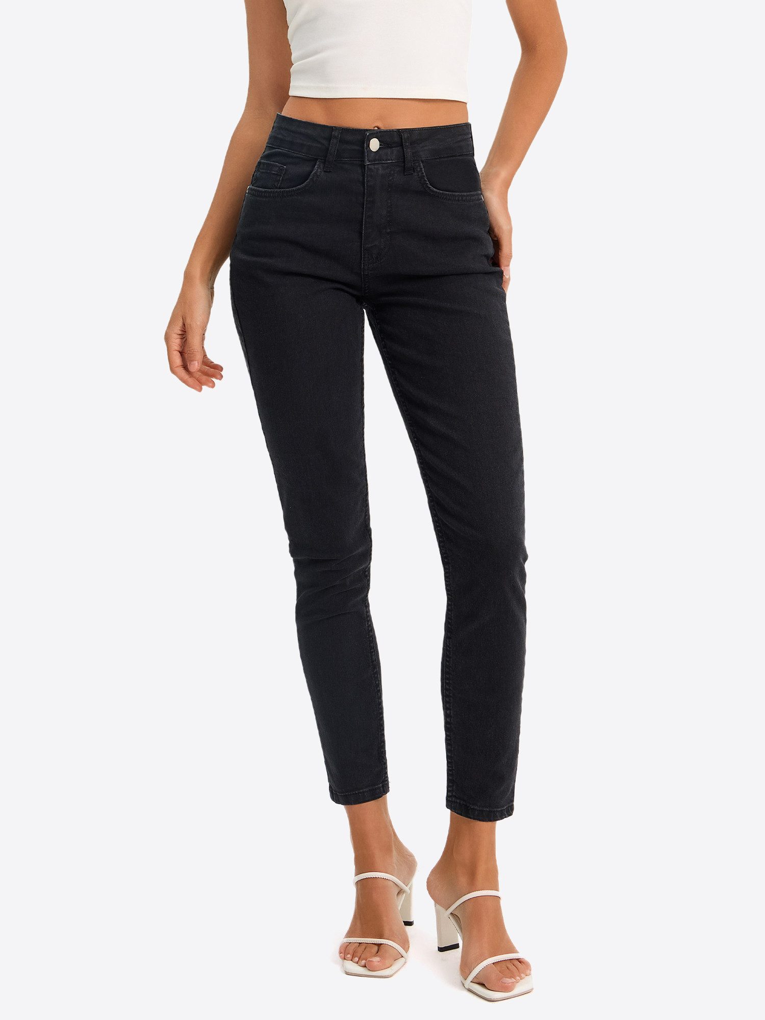 Imily Bela 7/8-Jeans Damen High-Waist Ankle-Jeans Slim Fit Denim (Packung, 1-tlg., 1per-Pack) in Unifarbe