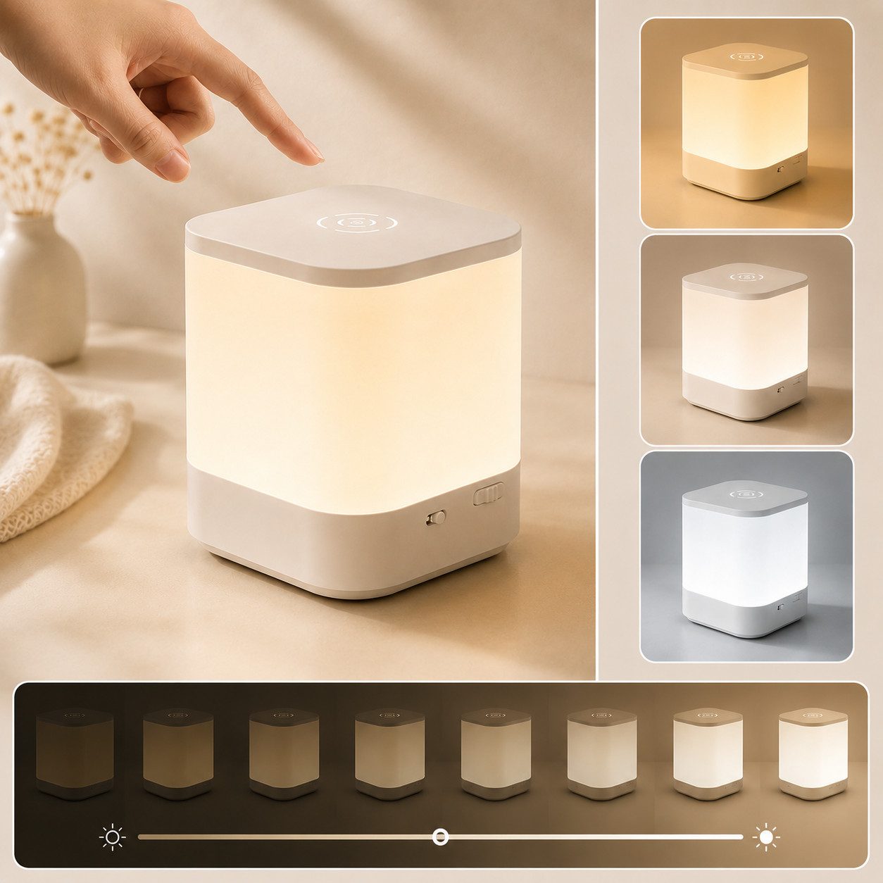 Fyrove Nachttischlampe LED Nachttischlampe LED Nachtlicht, Dimmbar Atmosphäre Tischlampe, LED fest integriert, WeiBes Licht, warmes Licht, neutrales Licht, mit Batterie, USB-Aufladung, mit Touch-Sensor,Tragbare Nachtlicht für Kinder/Erwachsene