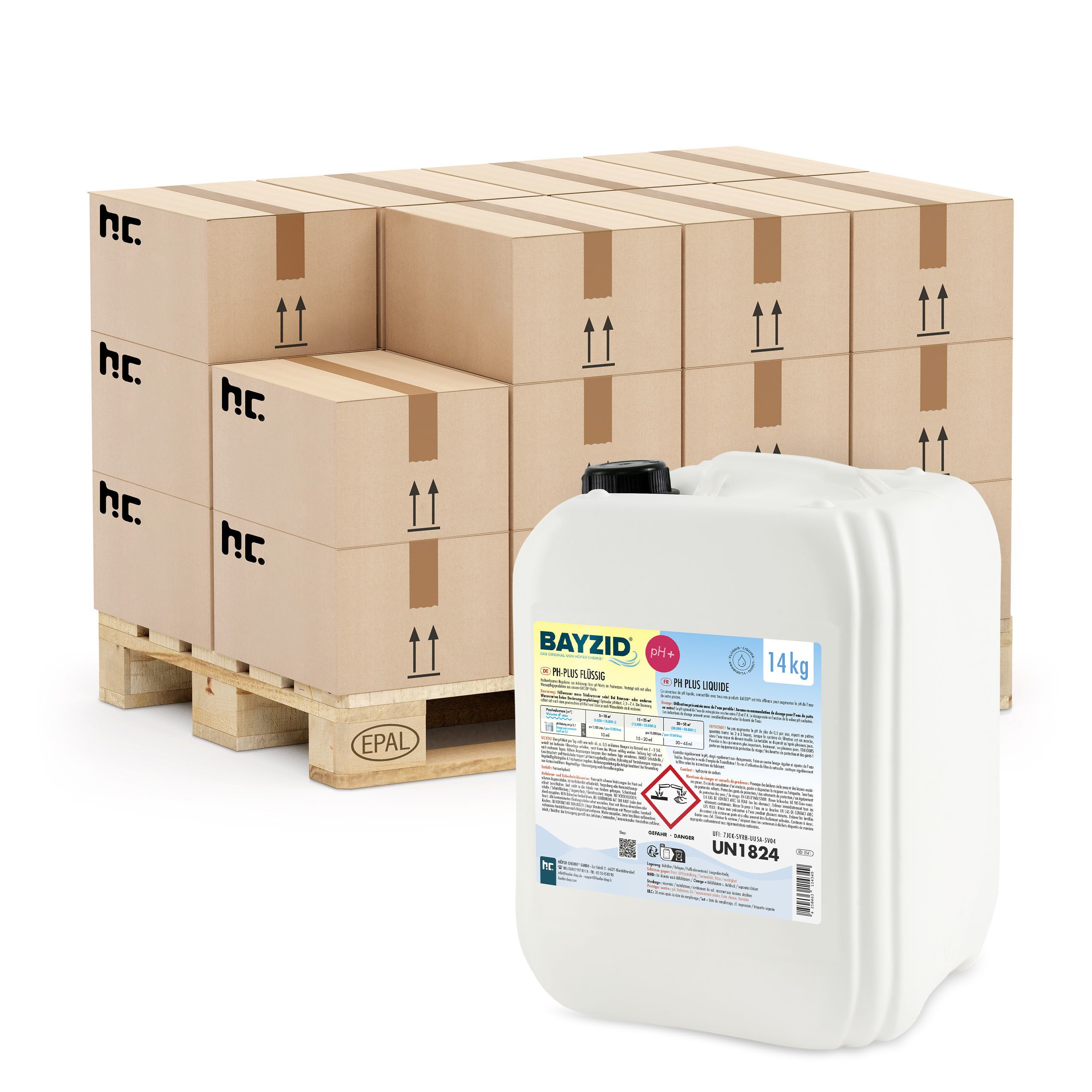 Höfer Chemie GmbH Poolpflege 60x 14 kg BAYZID® pH Plus flüssig, Zuverlässige Regulierung des pH-Werts