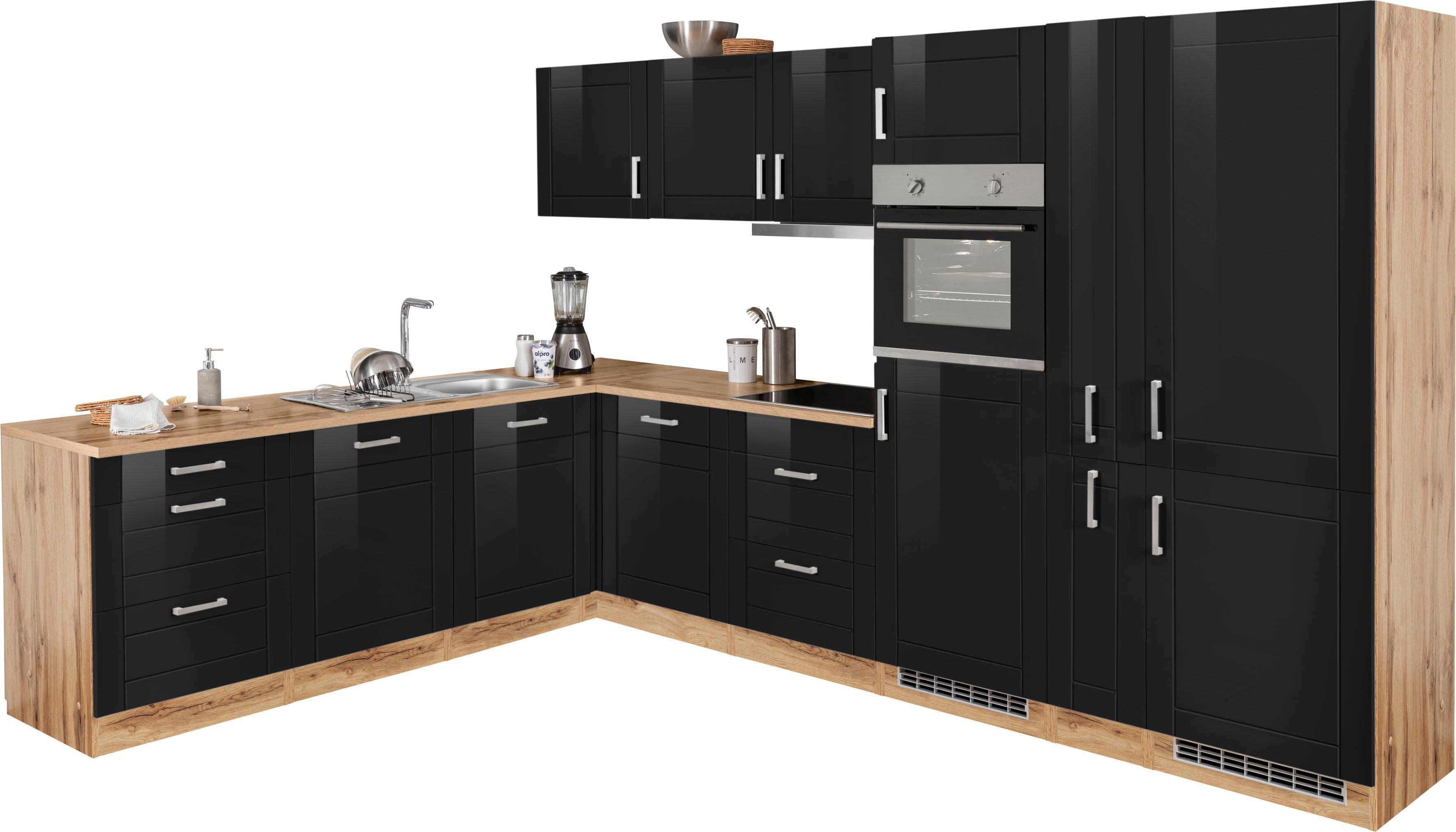 KOCHSTATION Winkelküche KS-Tinnum, mit E-Geräten, Stellbreite 240/330 cm