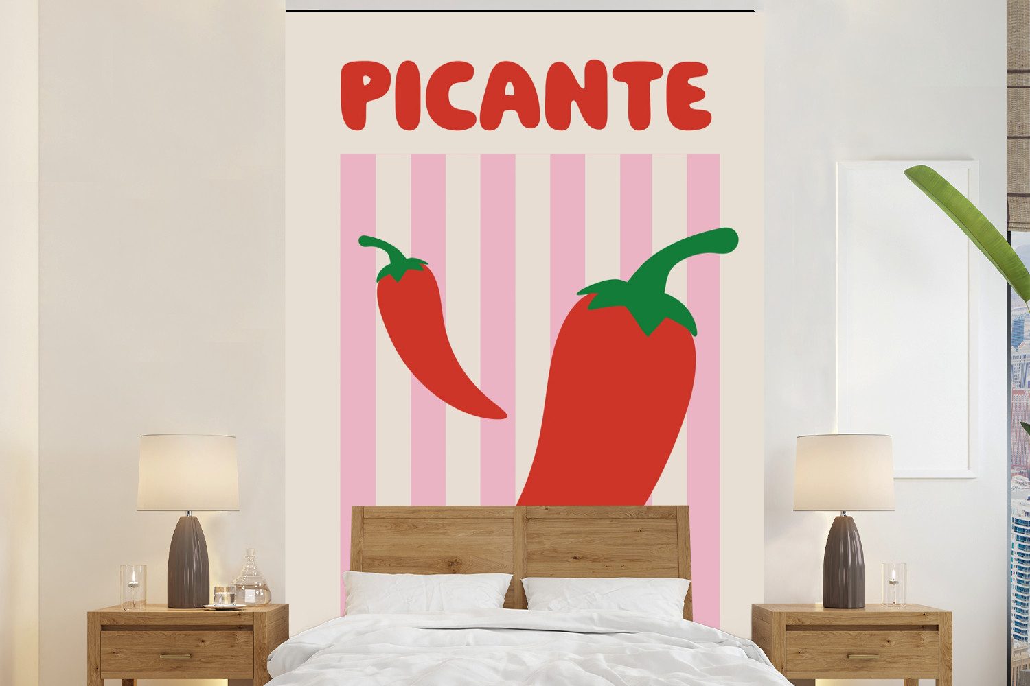 MuchoWow Fototapete Scharf - Paprika - Rot, Matt, bedruckt, Montagefertig Vinyl Tapete, Wandtapete, 145x220 cm