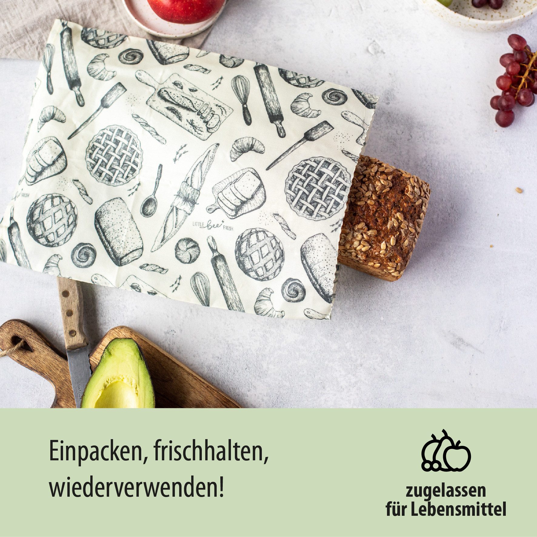 little bee fresh Bienenwachstuch großer Beutel mit Bio-Bienenwachs, wiederverwendbar, plastikfrei, nachhaltig, regional – Bild 3 von 5