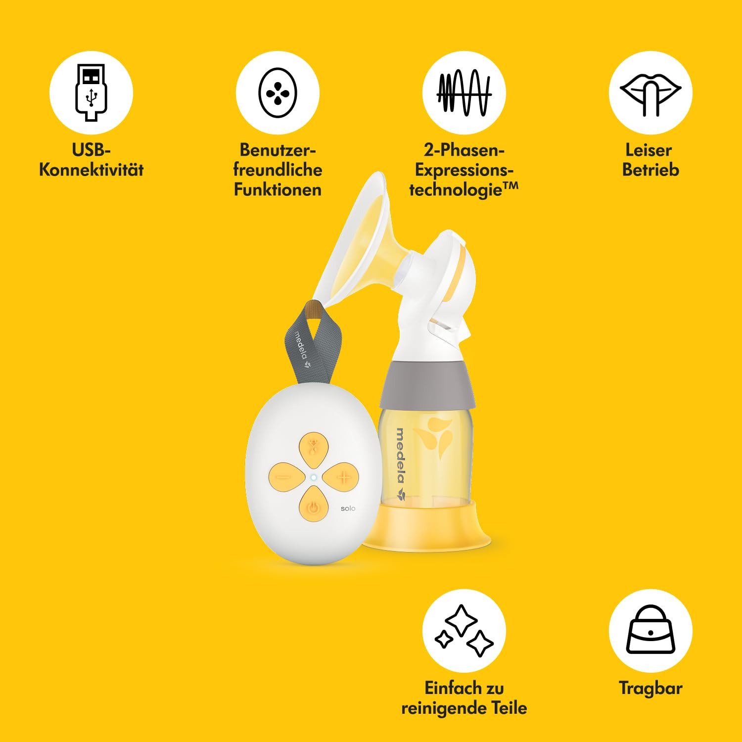 MEDELA Elektrische Milchpumpe SOLO für einseitiges Abpumpen, PersonalFit Flex™ Brusthaube und integriertem Akku