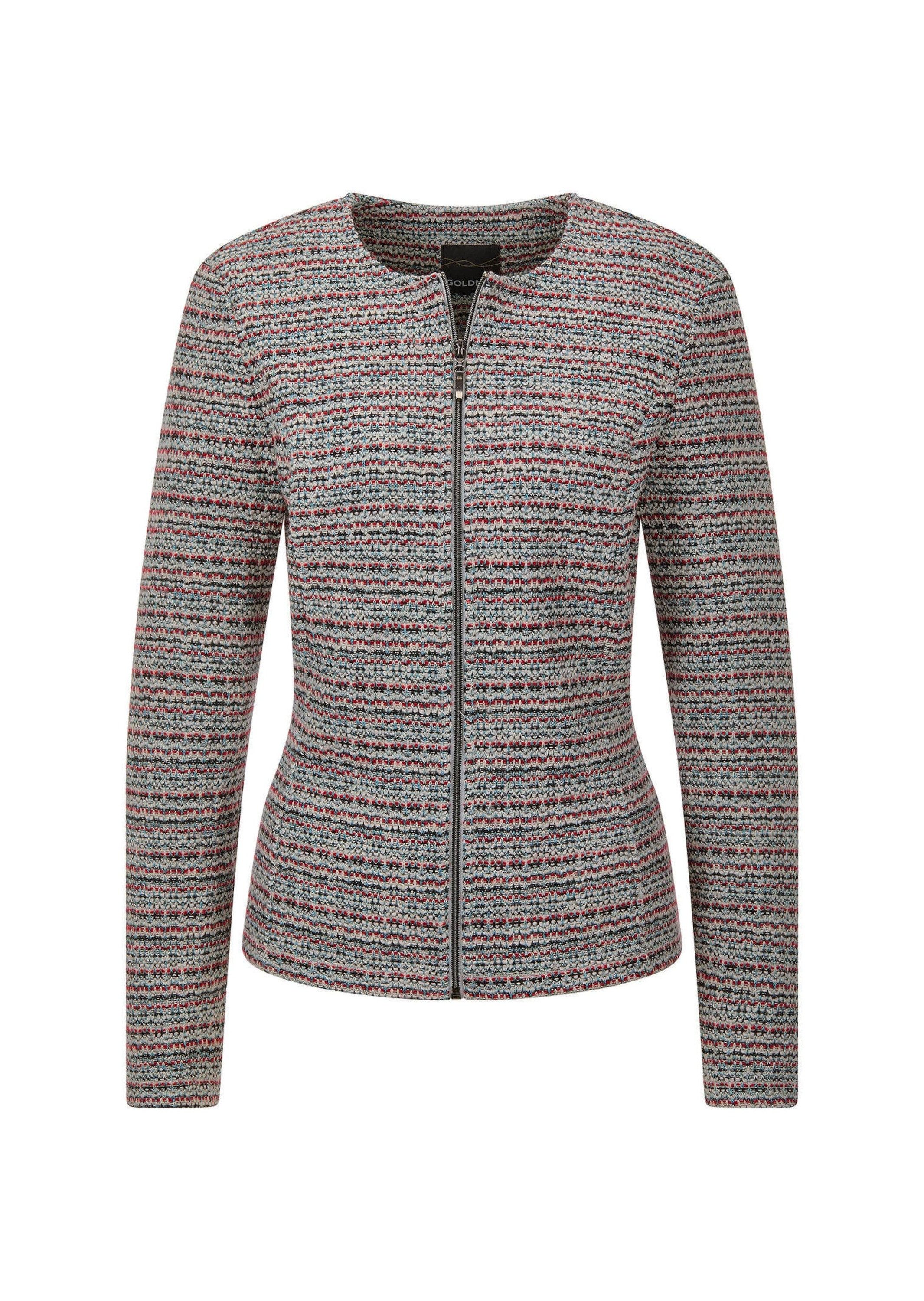 GOLDNER Jerseyblazer Kurzgröße: Jerseyblazer mit Glanzakzenten Baumwolljacke mit Rundhals, Reißverschluss, Teilungsnähten und Langarm