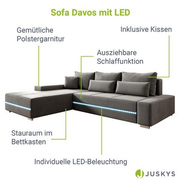 Juskys Wohnlandschaft Davos, individuelle Beleuchtung, gemütlicher Bezug, wasserabweisender Samt