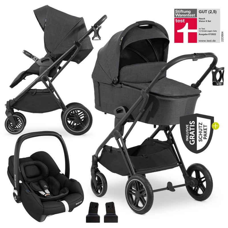 Hauck Kombi-Kinderwagen Vision X Trio Set - Melange Black, 3in1 Kinderwagen Set mit Babyschale, Babywanne, Sportsitz & Zubehör