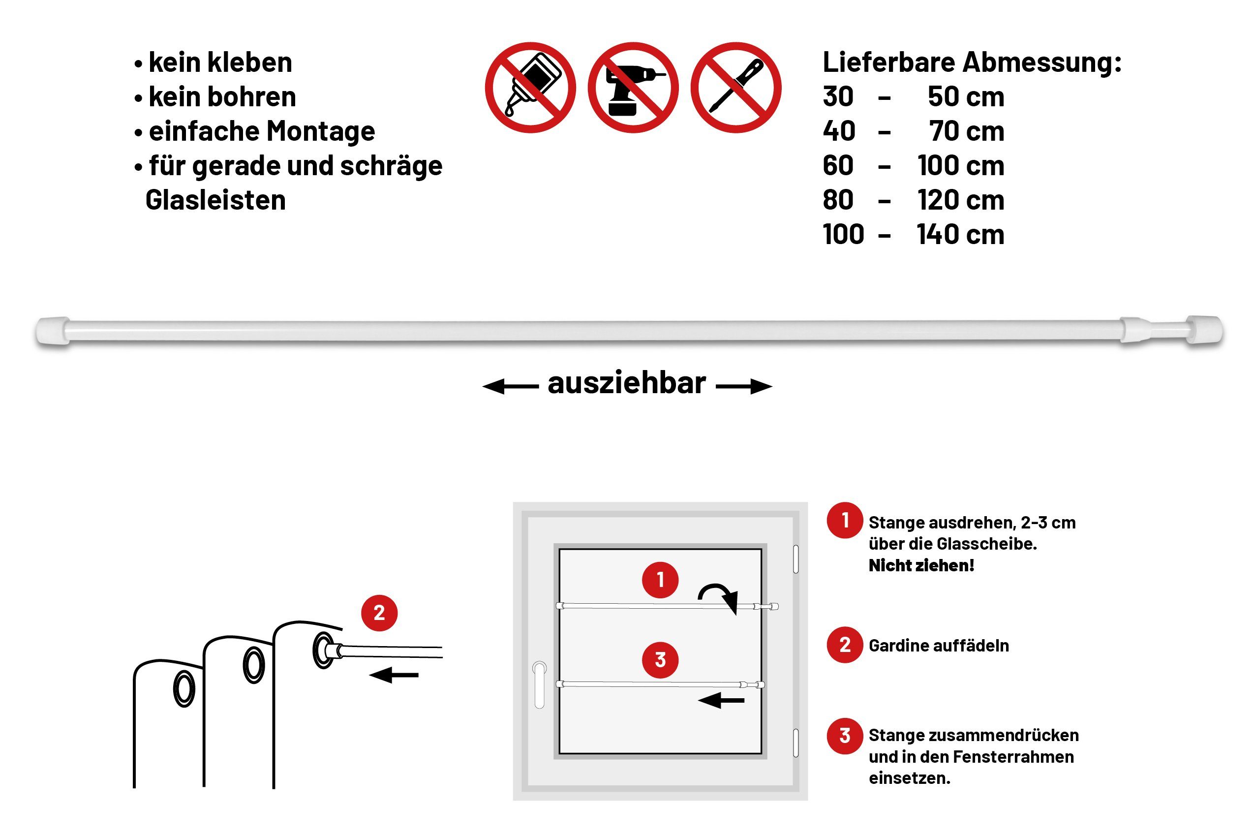 Deco-Raum Klemmstange Vitragenstange, ausdrehbar, geklemmt, ohne Bohren – Bild 4 von 5