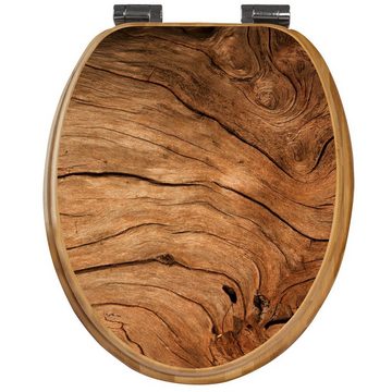 banjado WC-Sitz Bambus2 Motiv Trockenes Holz (umweltfreundliches Material, integrierte Absenkautomatik), 44 x 38 x 5 cm