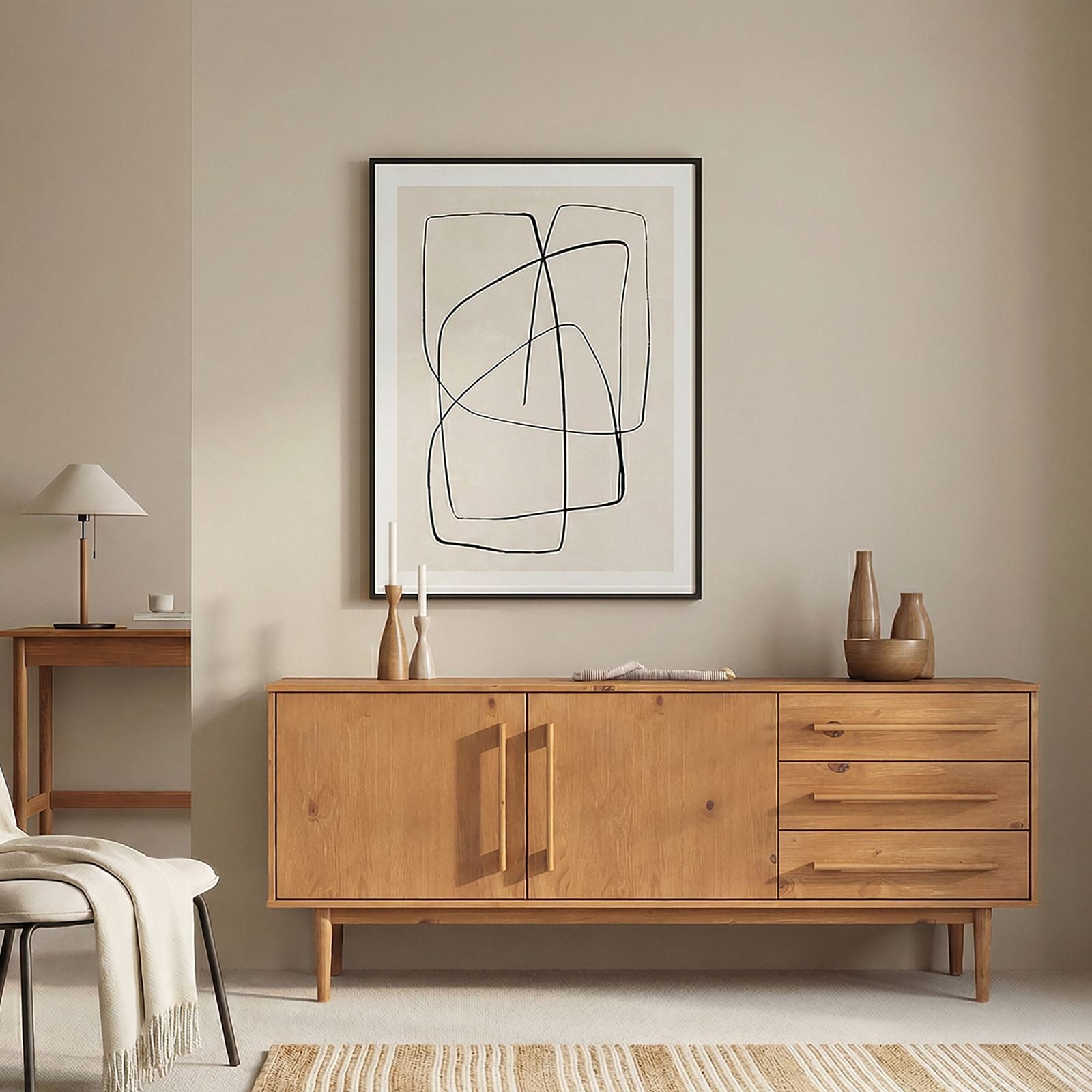 IDIMEX Sideboard TECCA, Wohnzimmer Kommode mit Türen 3 Schubladen Massivholz Eiche farben