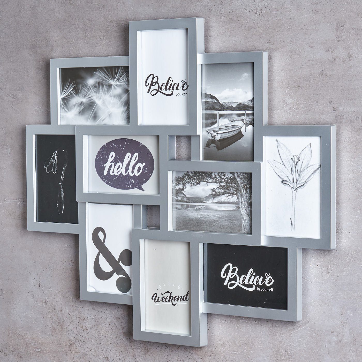 Levandeo® Bilderrahmen Collage, Bilderrahmen Silber 10 Fotos Fotogalerie Fotocollage 3D Optik Collage