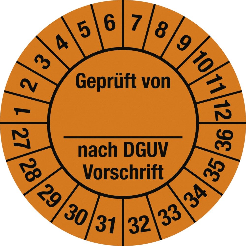 Hinweisschild Prüfplakette Geprüft...DGUV Vorschrift,2027-2036,Dokumentenfolie,Ø25mm