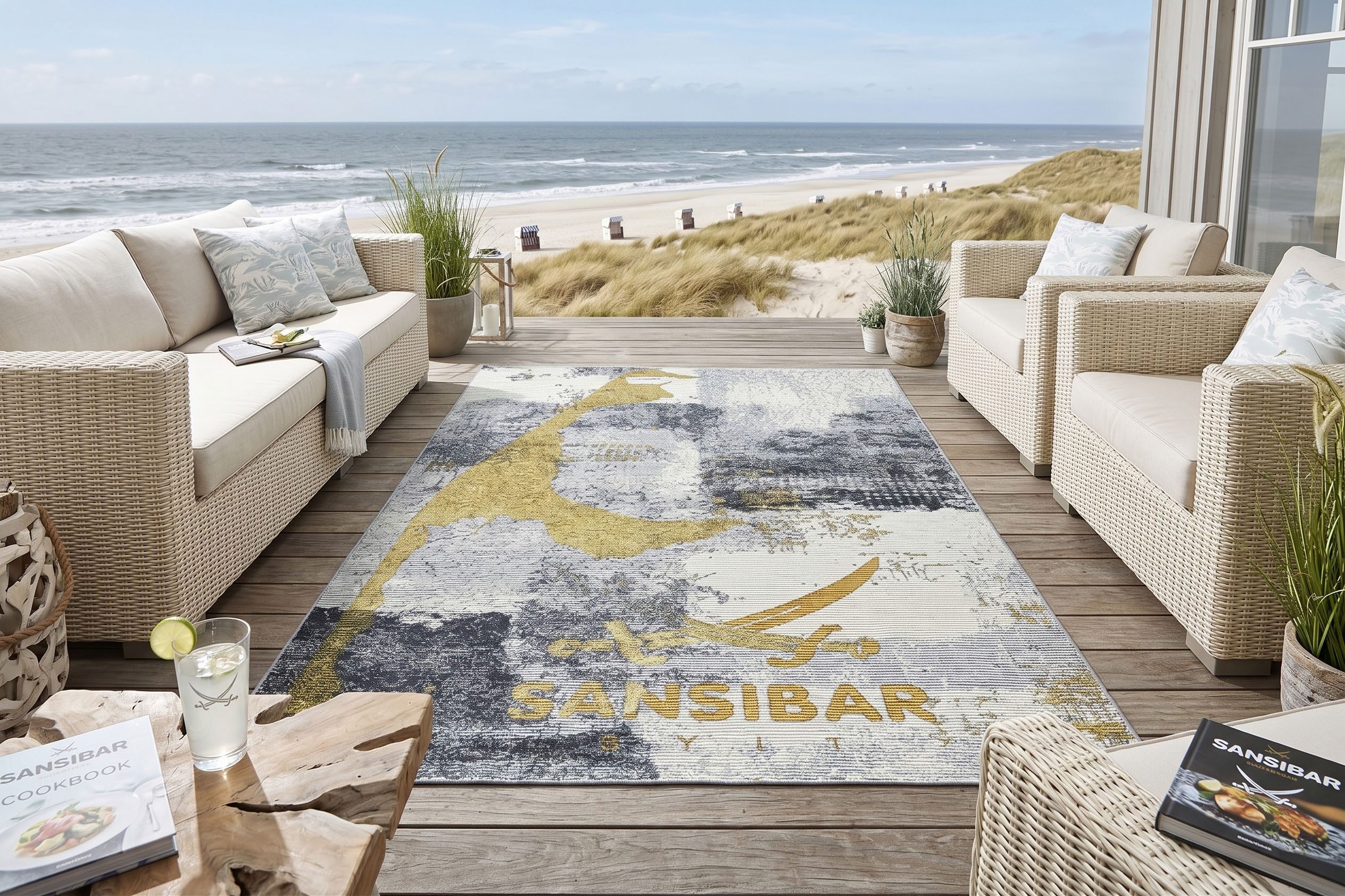 Sansibar Teppich Rantum Beach SA-028, rechteckig, Höhe: 3 mm, Flachgewebe, modernes Design, Motiv Sylt, In- und Outdoor geeignet