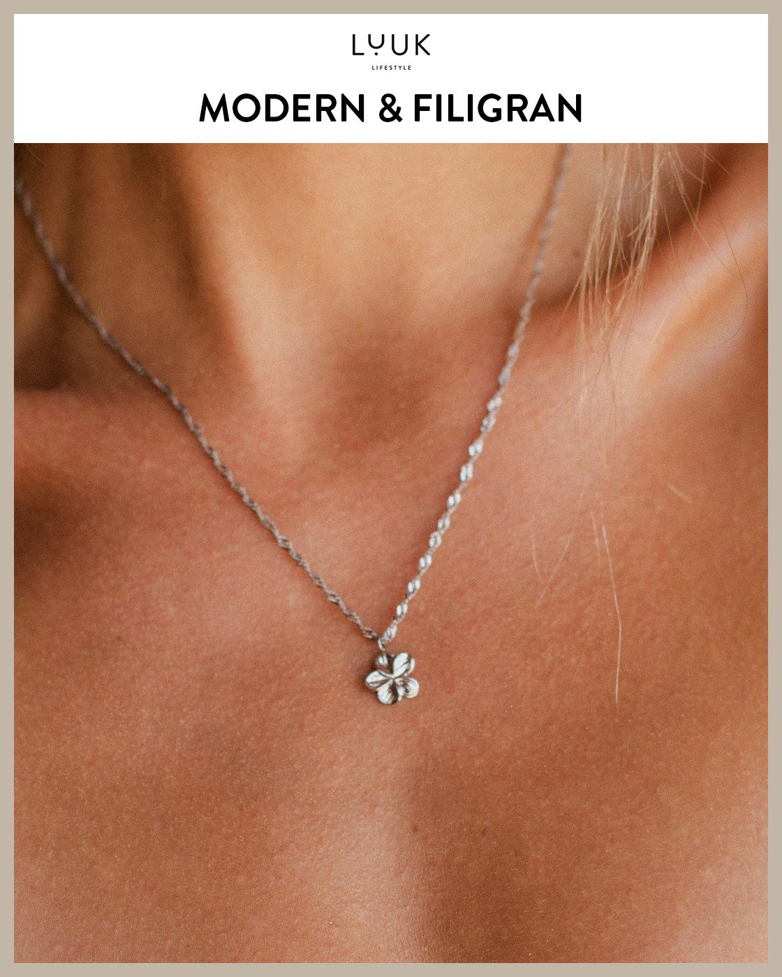 LUUK LIFESTYLE Kette mit Anhänger Blumen, mit HAPPINESS Spruchkarte, feminin & stilvolles Design
